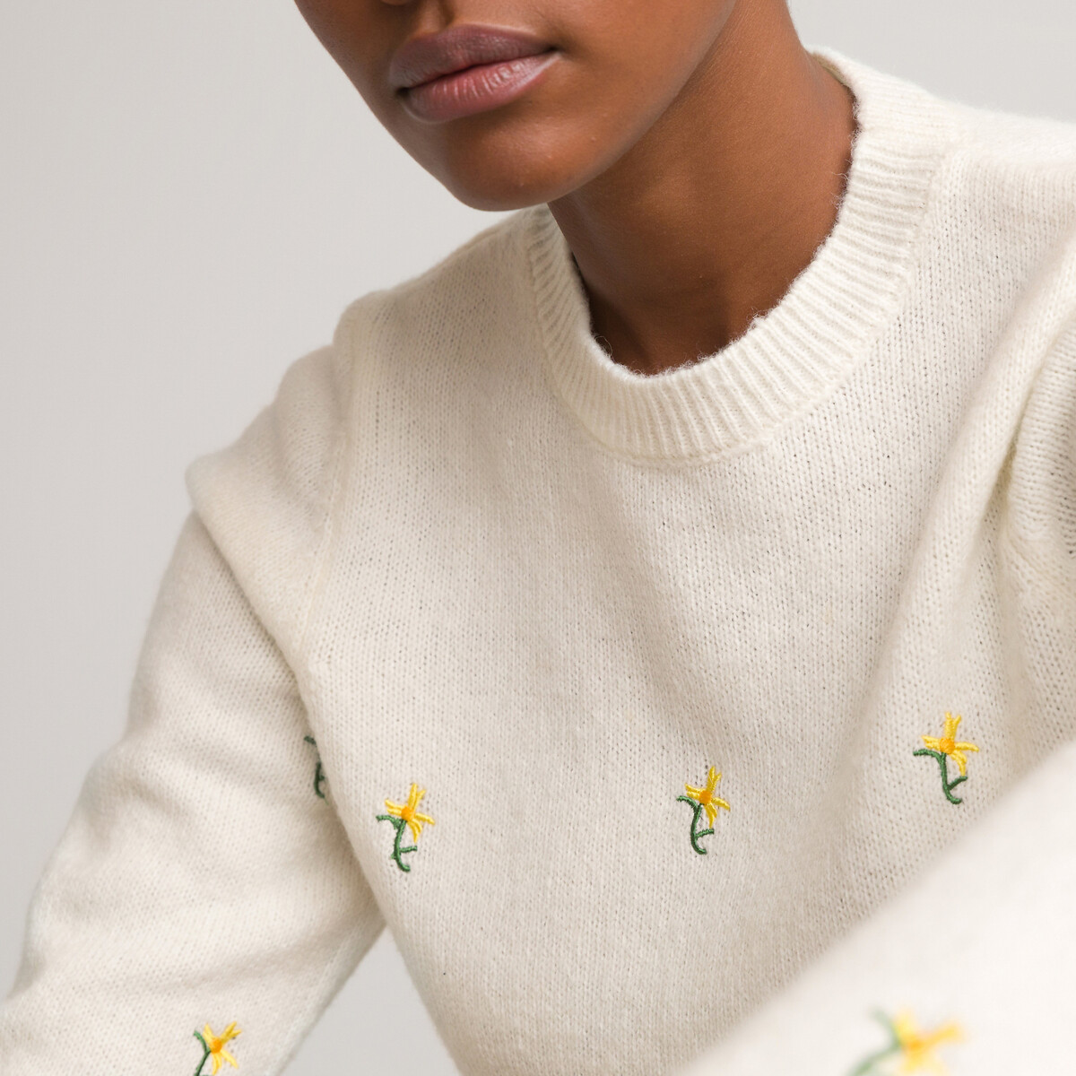Recycled Embroidered Floral Jumper with Crew Neck