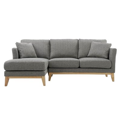 Canapé d'angle gauche scandinave en tissu  clair déhoussable et bois clair OSLO MILIBOO