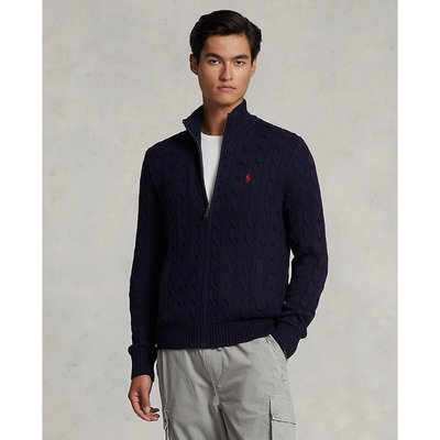 Cotton Cable Knit Cardigan with Zip Fastening and Embroidered Logo POLO RALPH LAUREN