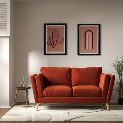 Frida Contemporary Velvet 2 Seater Feather Sofa with Light Wood Legs SO'HOME