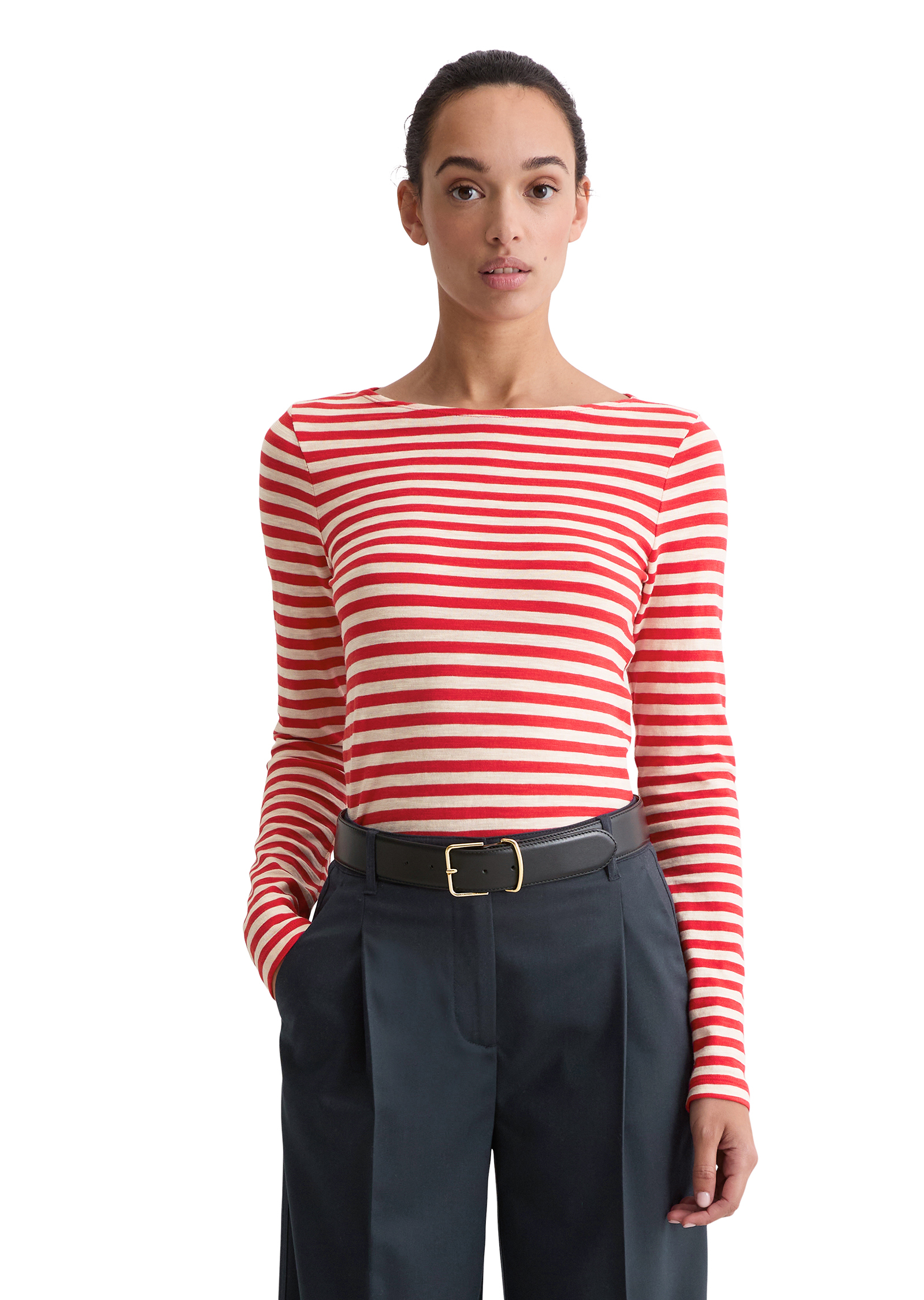 T-shirt long rayé regular en Organic Cotton Slub Jersey, MARC O'POLO