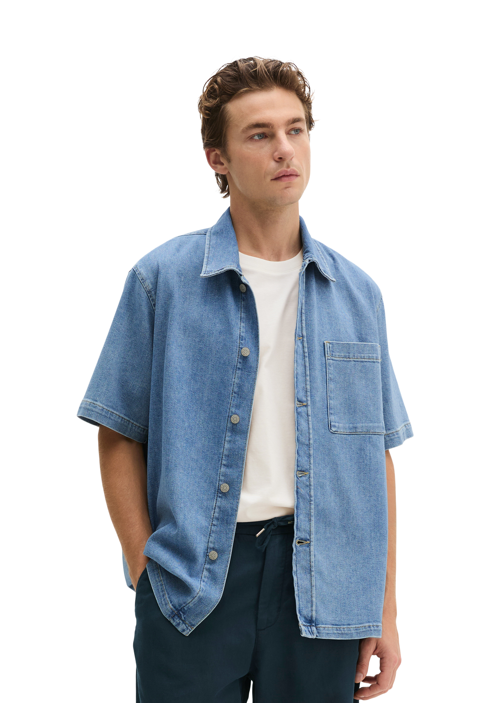 Chemise en jean à manches courtes regular en denim de coton bio léger, MARC O'POLO