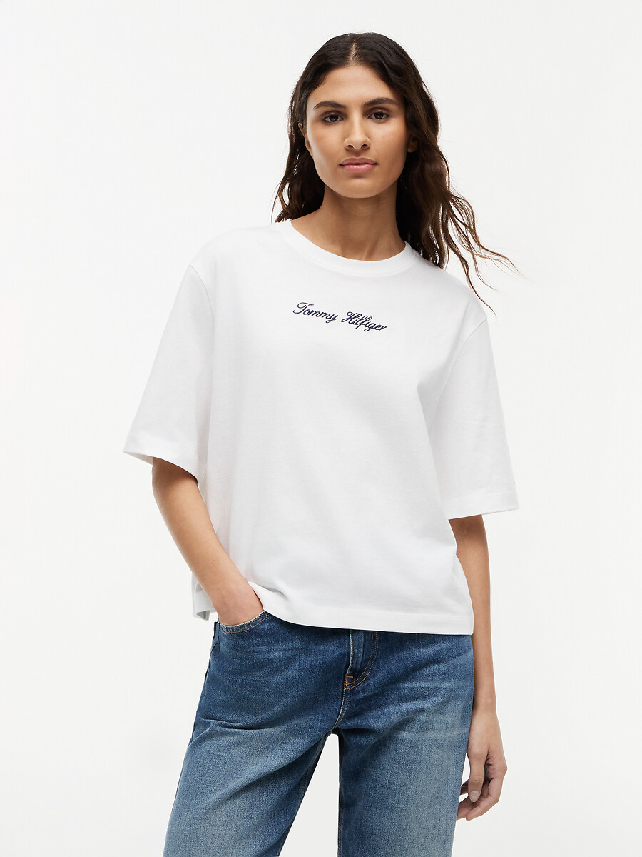 T-shirt trapèze col rond avec logo, TOMMY HILFIGER