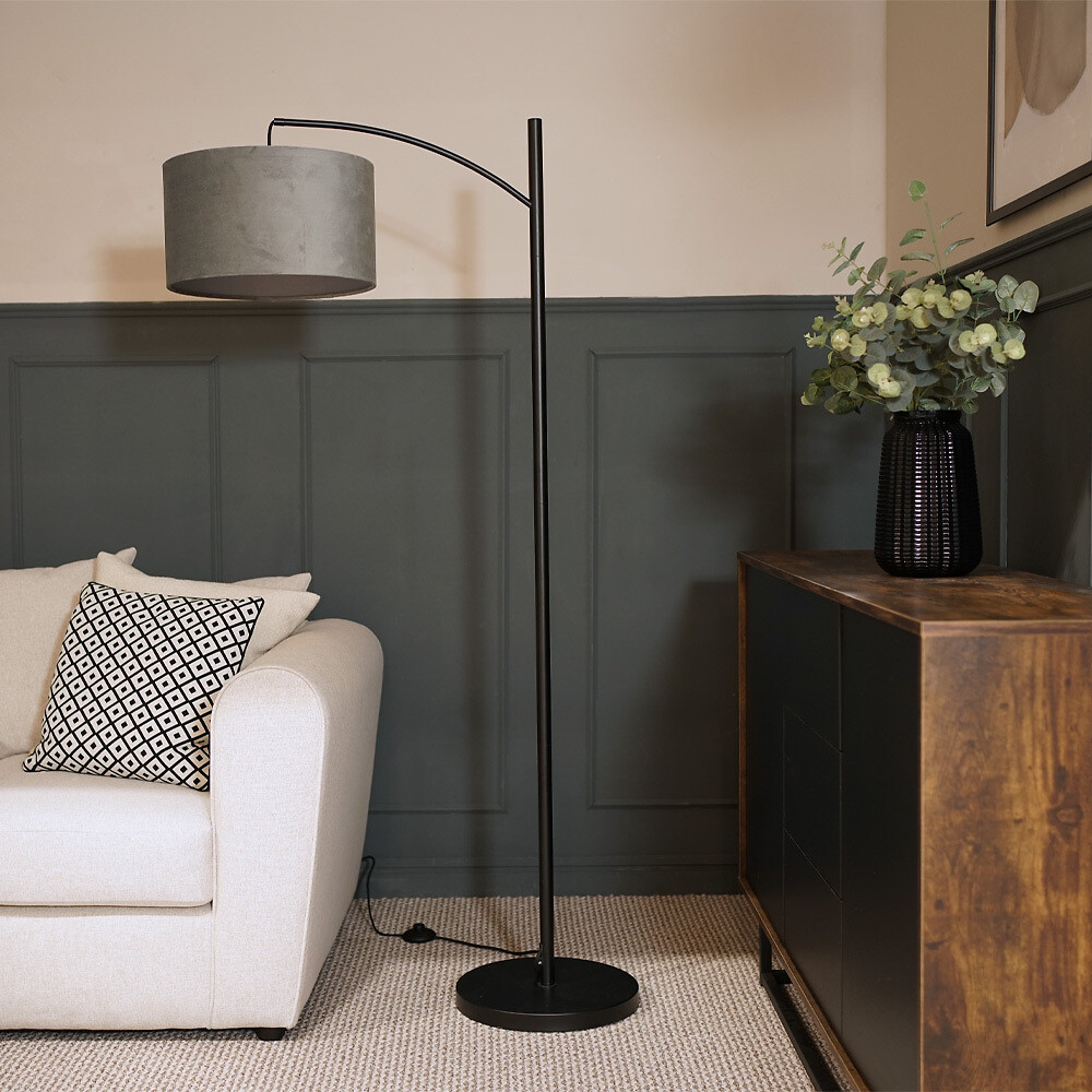 Portofino Black Metal Floor Lamp with Velvet Shade, SO'HOME