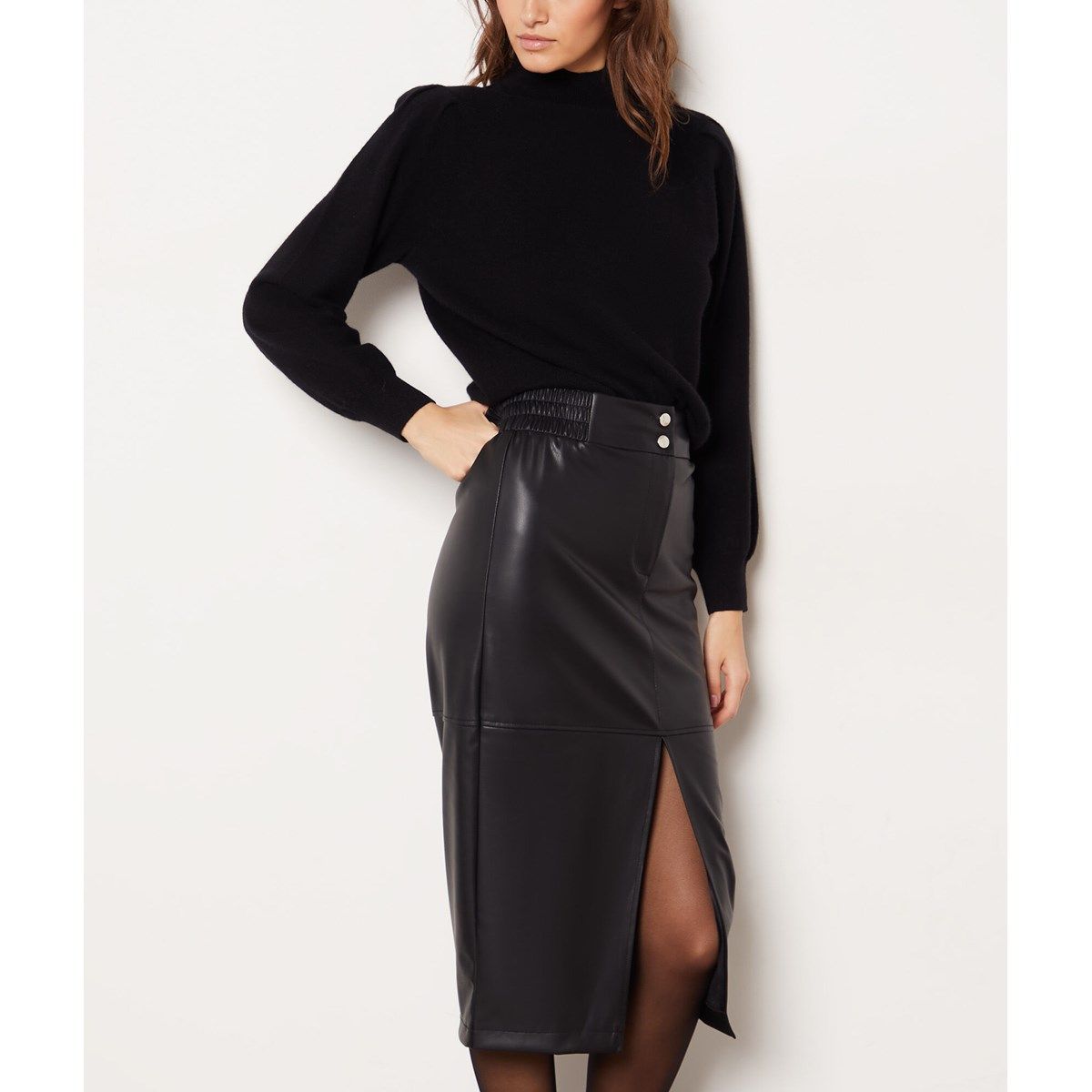 Jupe droite simili cuir raina noir Etam La Redoute