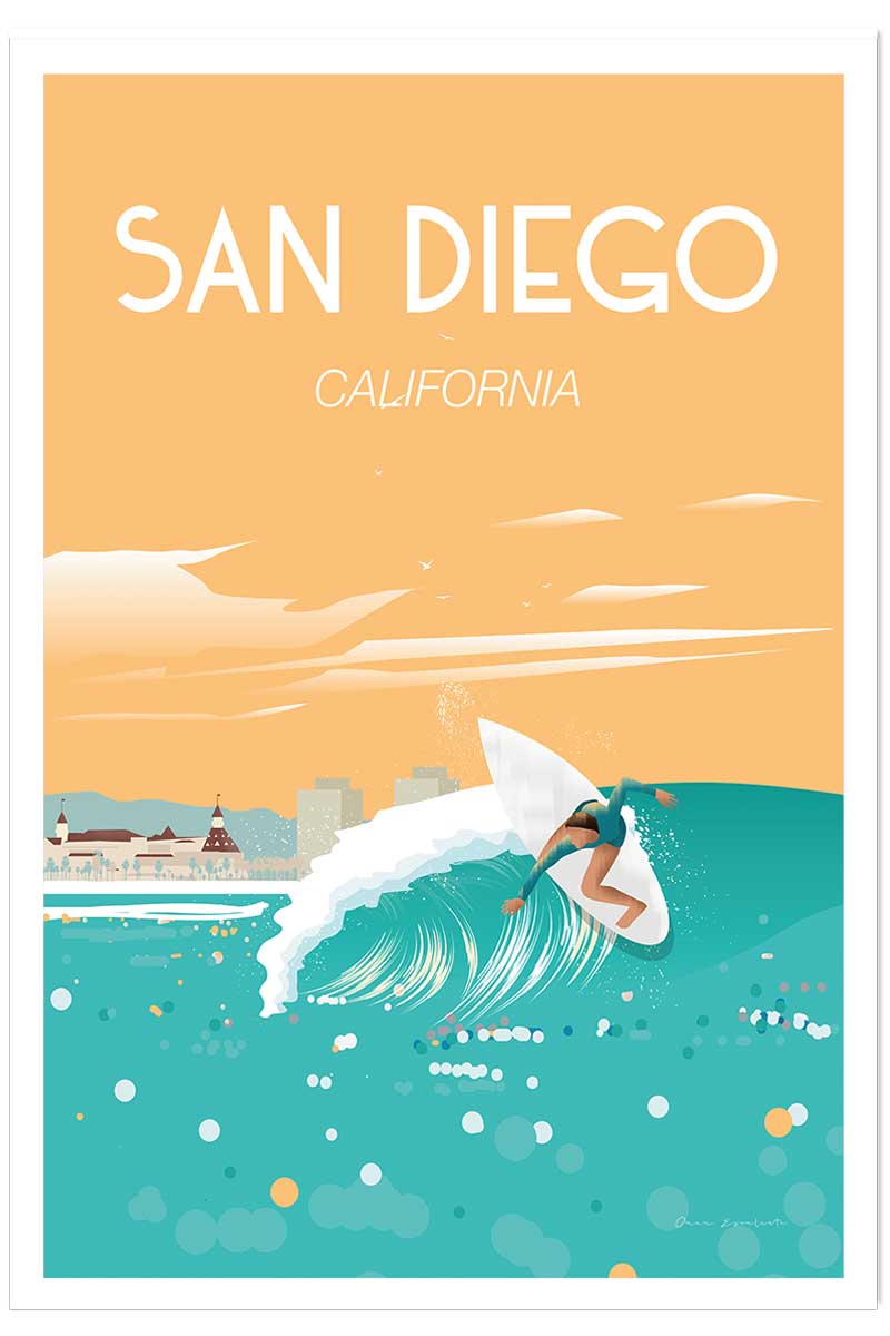 Affiche ville voyage San Diego California, HEXOA