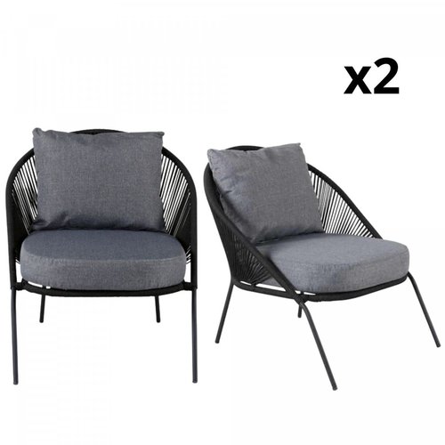 Lot de 2 fauteuil extérieur en corde avec coussin guacara noir Meubles &  Design