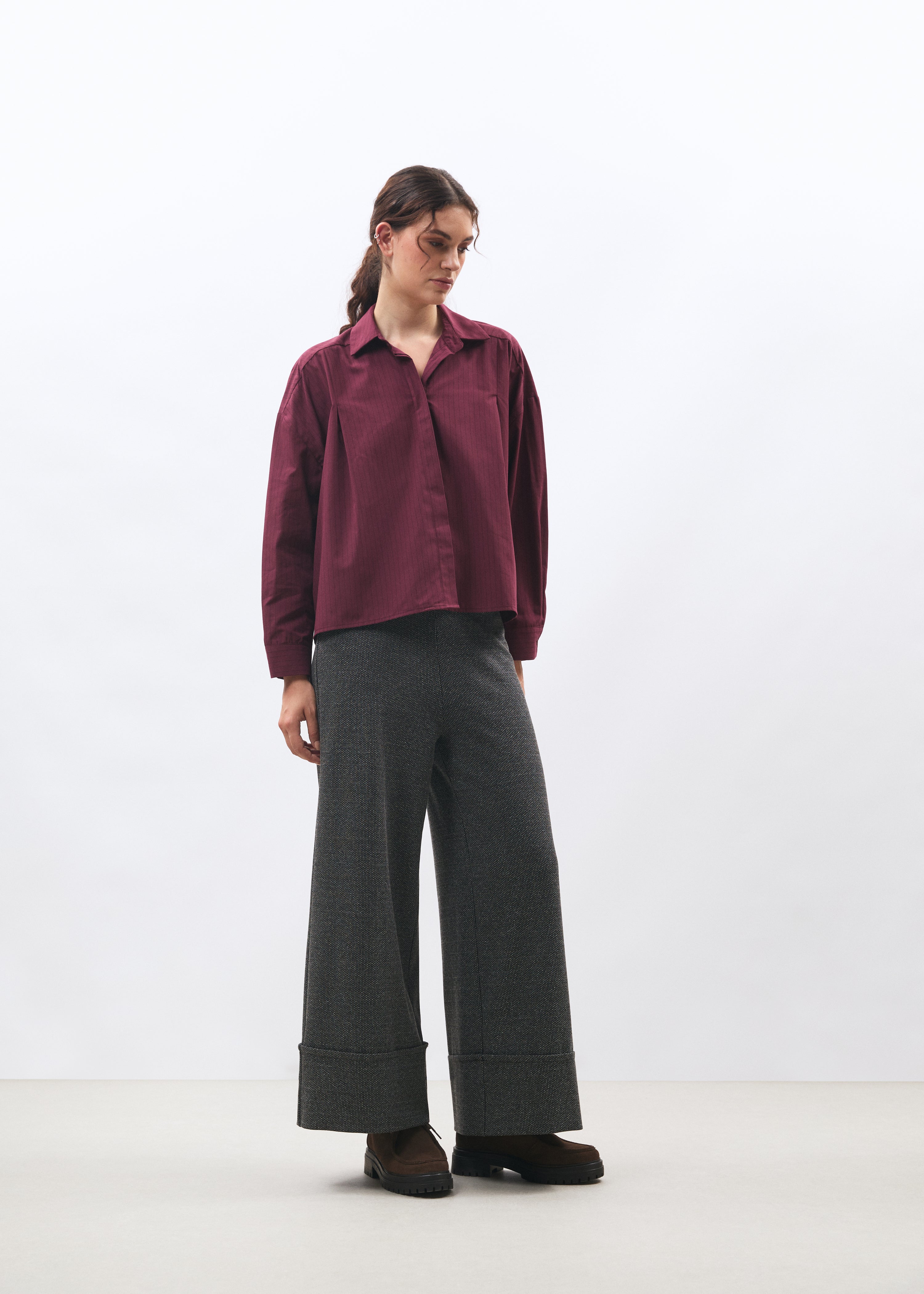 Pantalon large à revers motif pied de puces, HUMILITY
