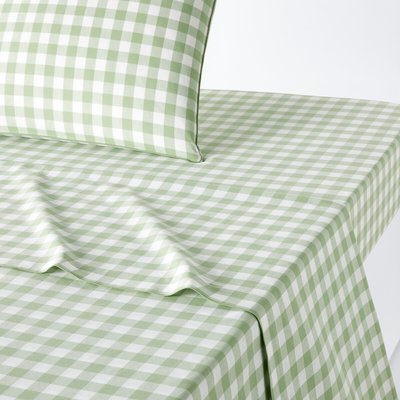 Veldi Green Gingham Check 100% Cotton Flat Sheet LA REDOUTE INTERIEURS