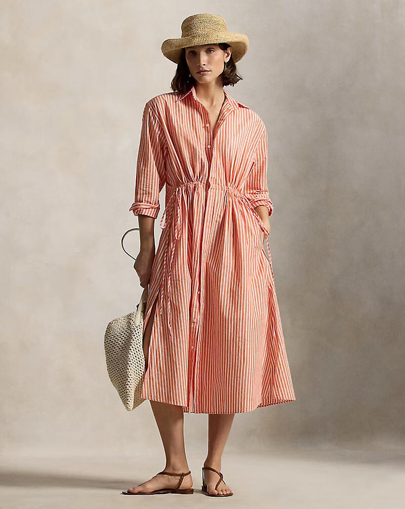 Robe chemise rayée à manches longues, avec taille ajustable, POLO RALPH LAUREN