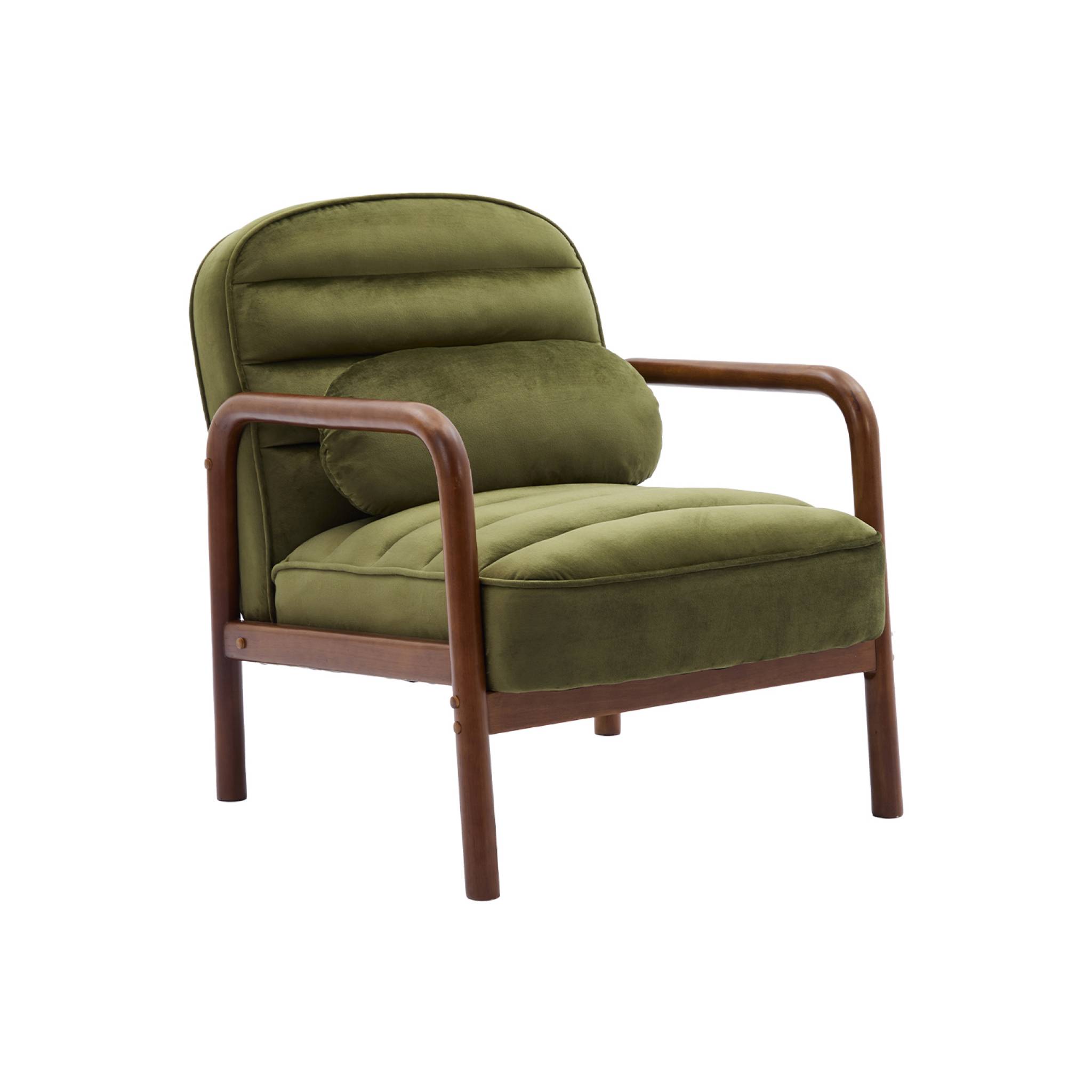 Fauteuil scandinave bois d'hévéa teinté noyer et velours AMELIE, SWEEEK
