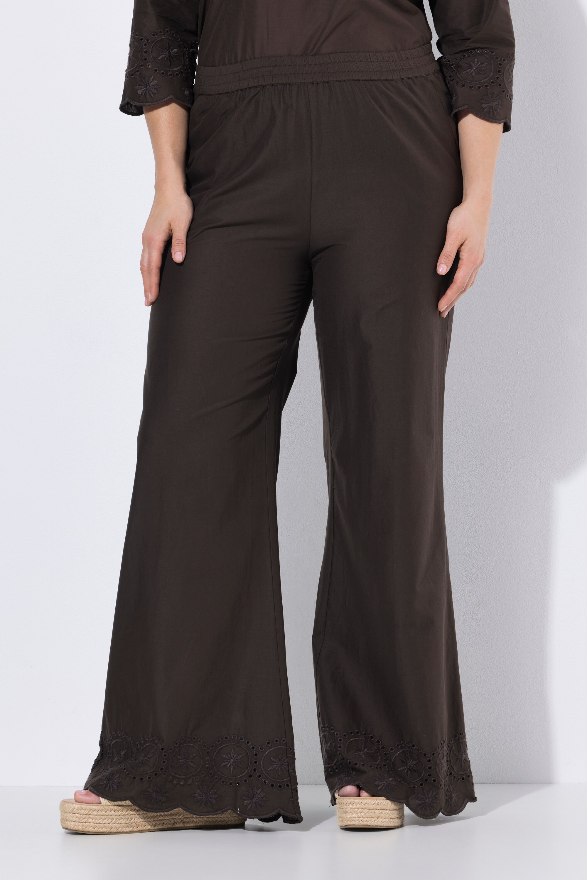 Pantalon, broderie anglaise, jambes larges, ULLA POPKEN