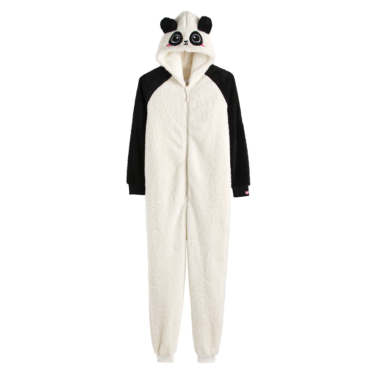 Panda fleece hooded onesie, ecru/black, La Redoute Collections | La Redoute