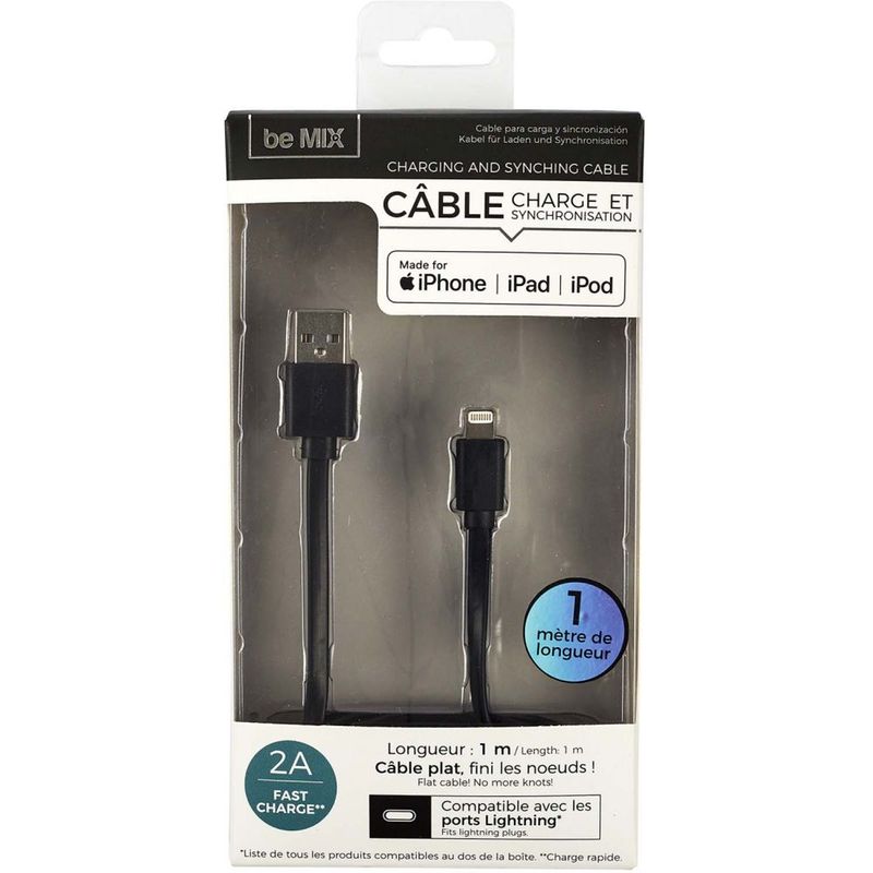 Câble charge rapide pour i-phone 1m noir Cmp