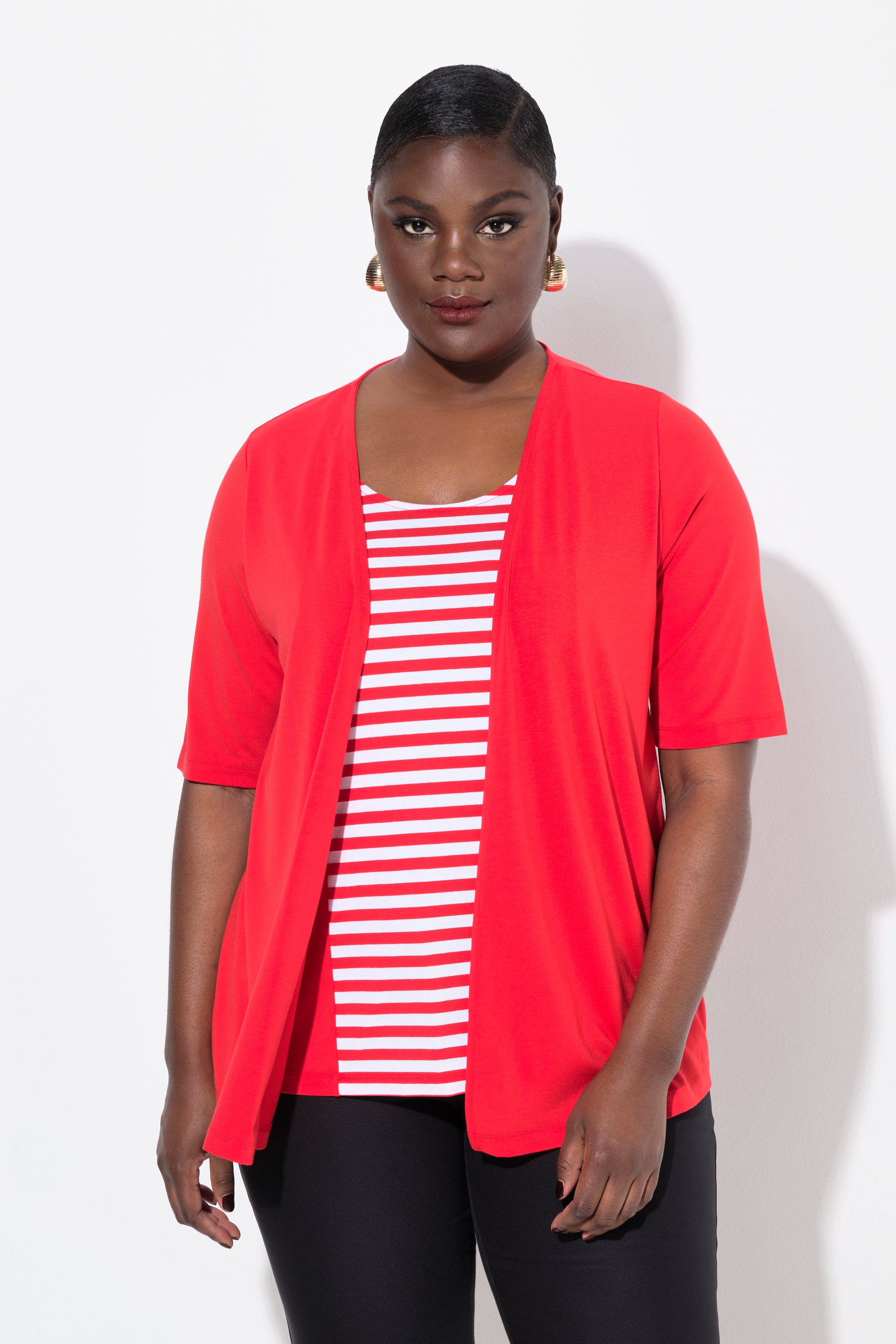 T-shirt 2 en 1 rayé. Manches courtes, ULLA POPKEN