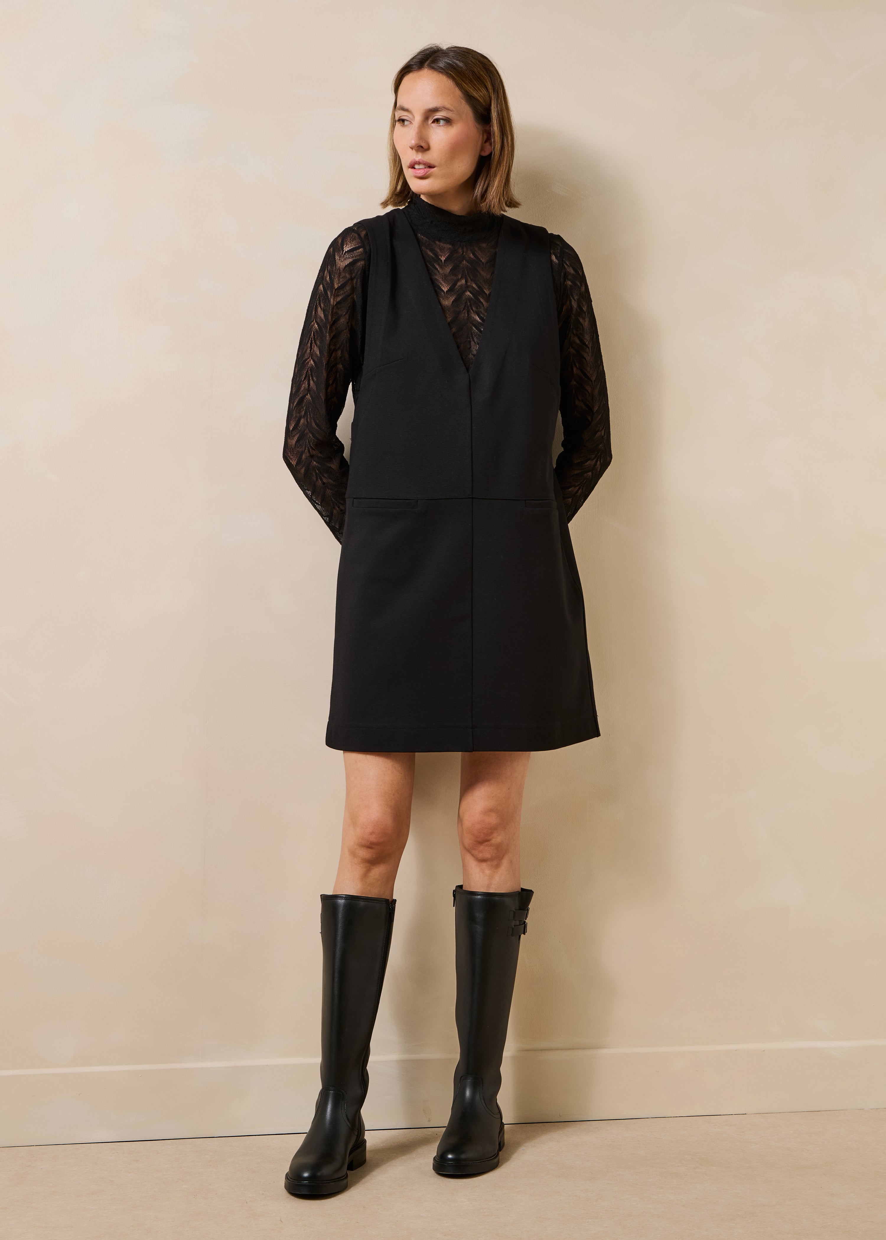 Robe chasuble courte sans manches en jersey milano, LA FEE MARABOUTEE