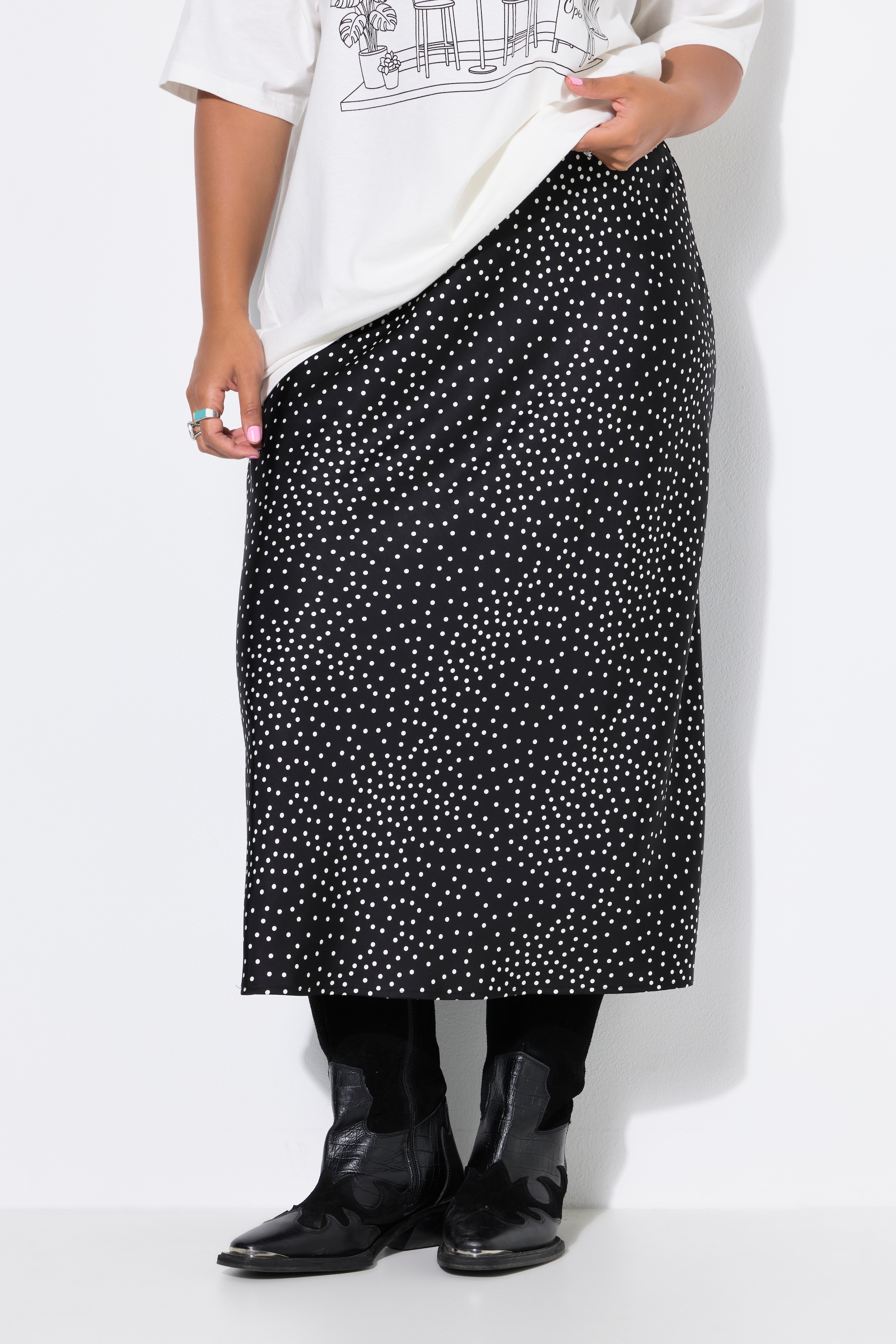 Jupe midi en satin, coupe trapèze, à pois, STUDIO UNTOLD