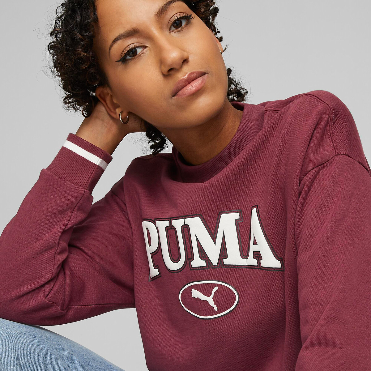 Fleece squad crew sweatshirt in cotton mix burgundy Puma La