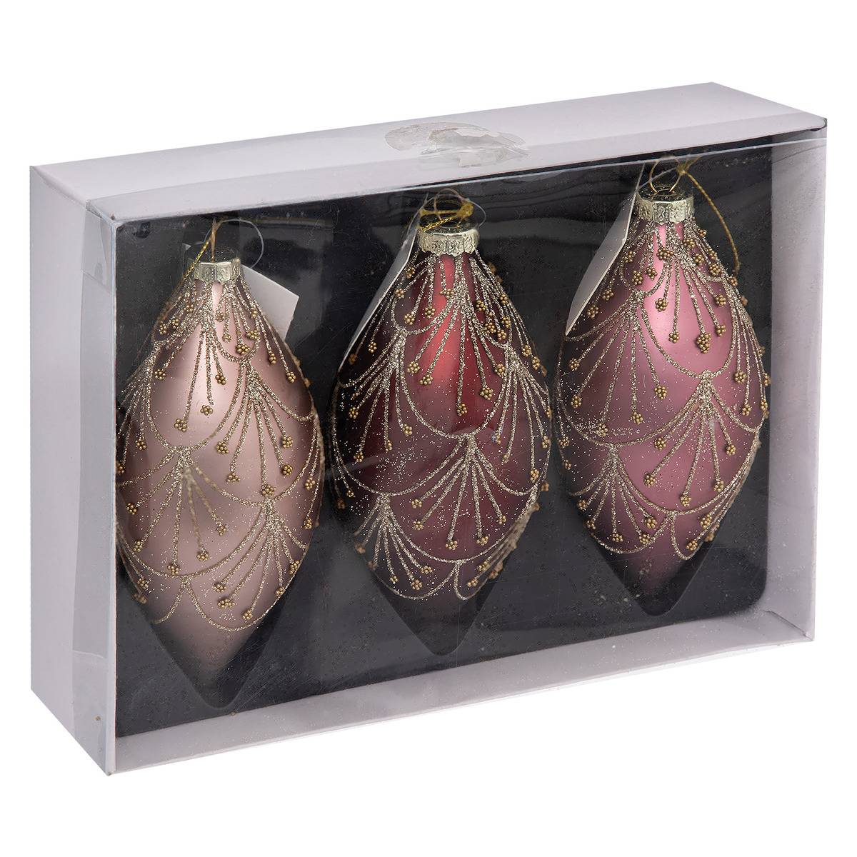 Boules de Noël "Nouvelle Orléans" lot de 3 en verre D13cm, FEERIC LIGHTS & CHRISTMAS