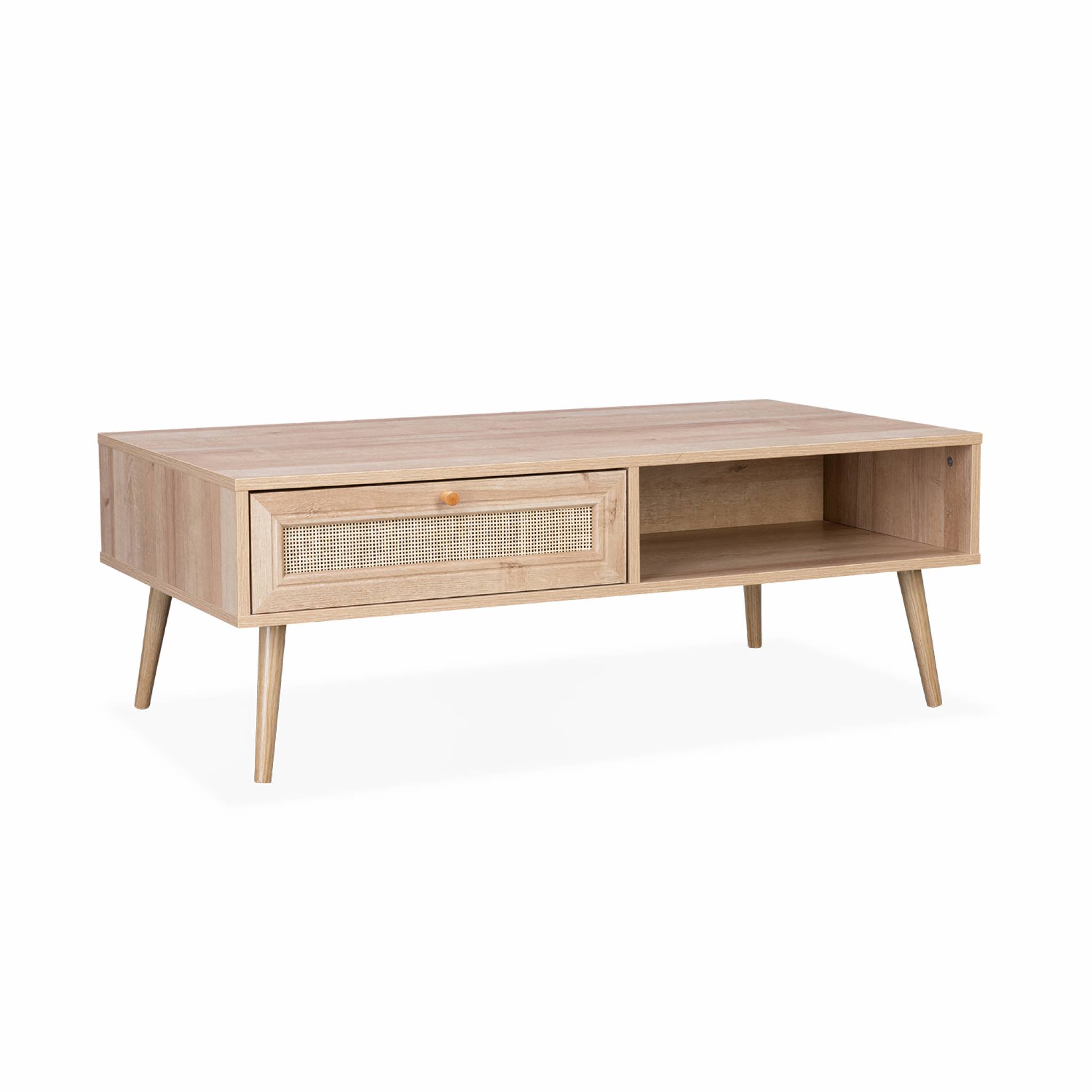 Table basse scandinave rectangulaire cannage 1 tiroir BOHÈME, SWEEEK