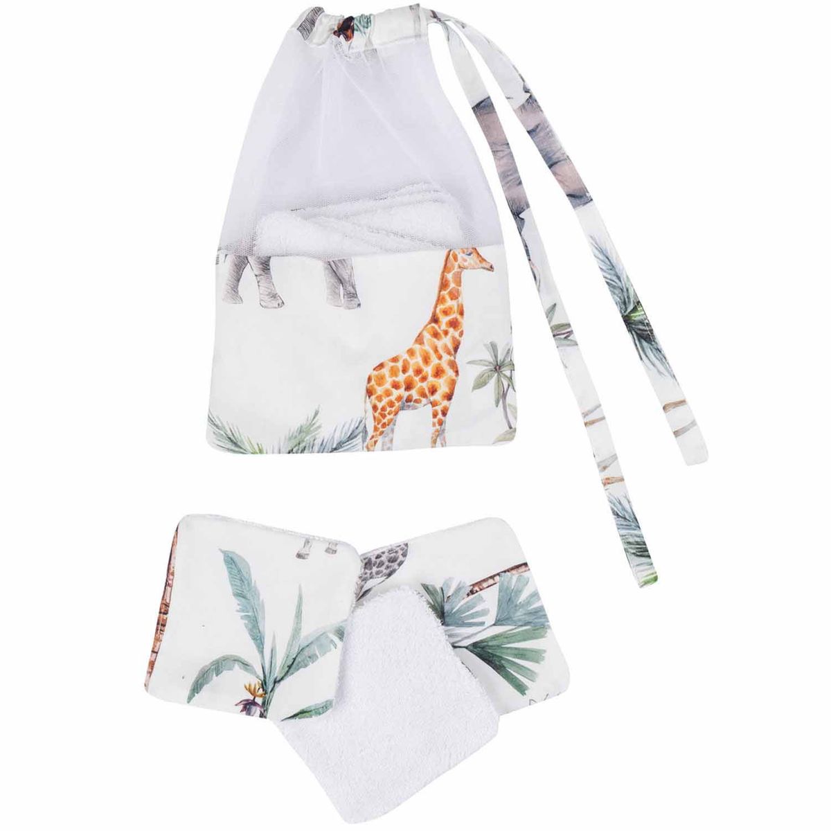 Set de 8 lingettes lavables 100% coton et sa pochette - Eucalyptus - Sevira Kids