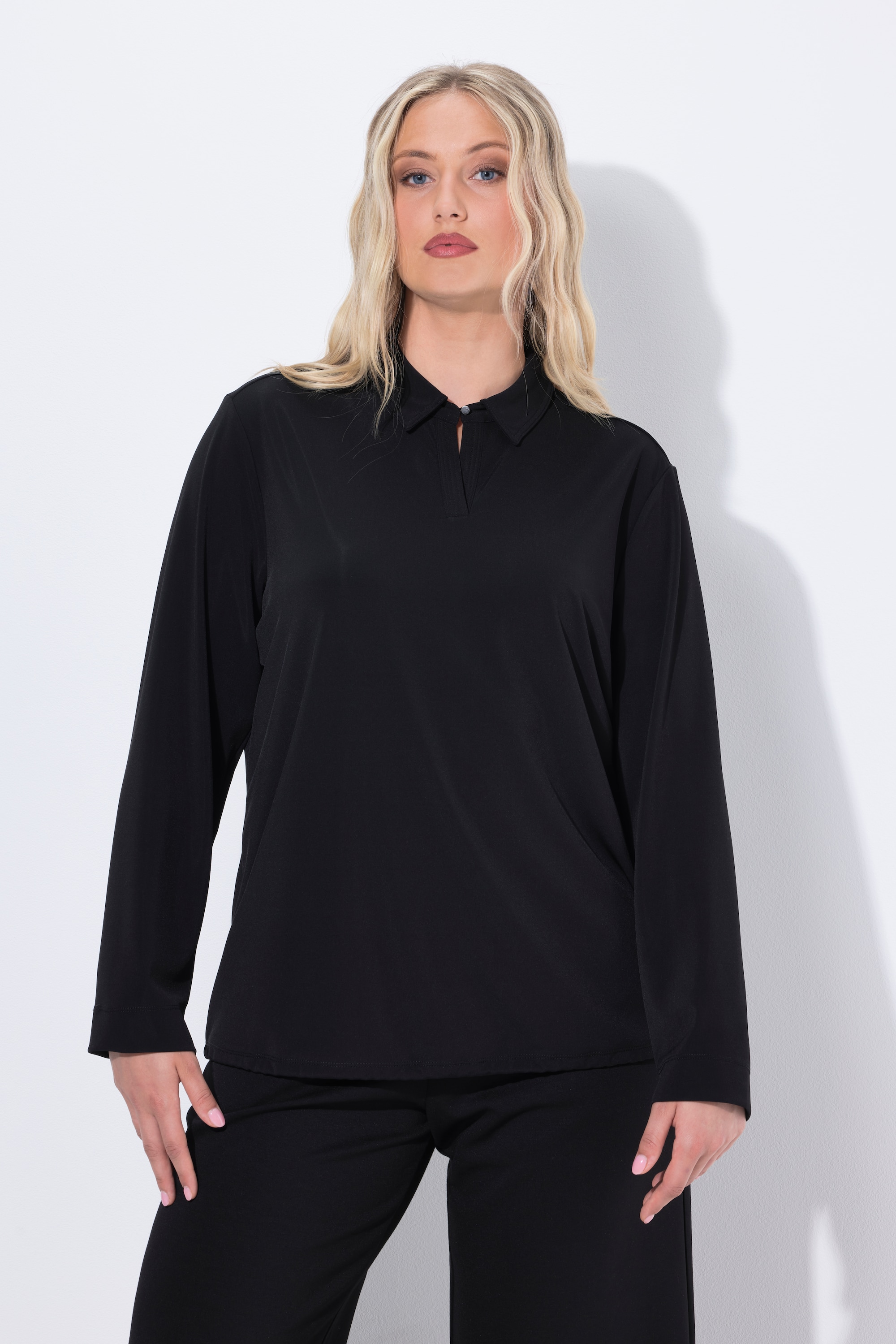 Chemisier en jersey à col chemise et manches, ULLA POPKEN