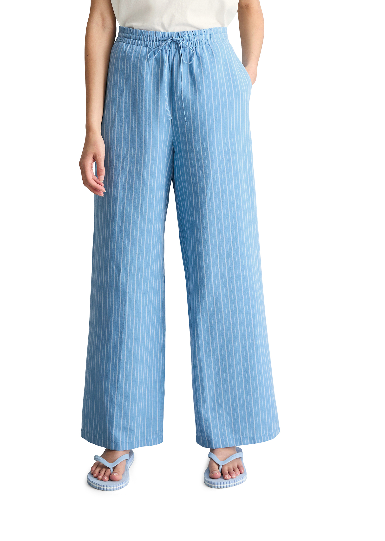 Pull-on-pantalon rayé relaxed en mélange de lin et de coton, MARC O’POLO DENIM
