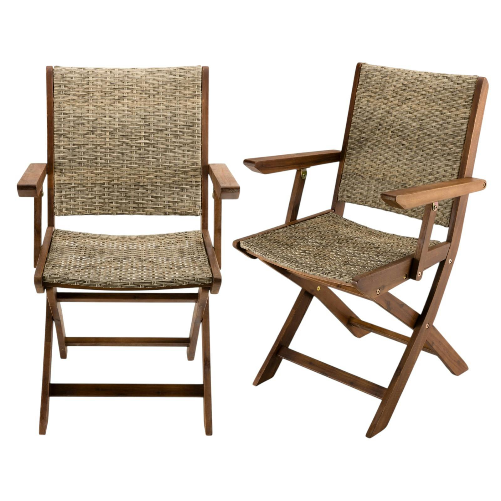Lot de 2 fauteuils chaises de jardin pliants en bois acacia et rotin synthétique SUMMER, PIER IMPORT