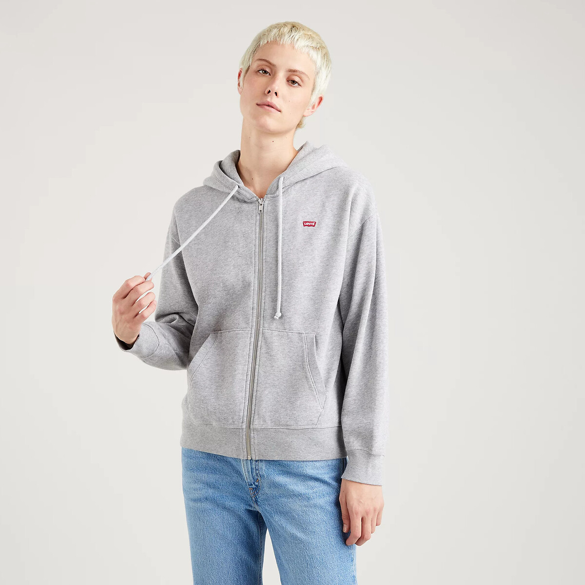Embroidered logo hoodie in cotton mix , grey, Levi's | La Redoute