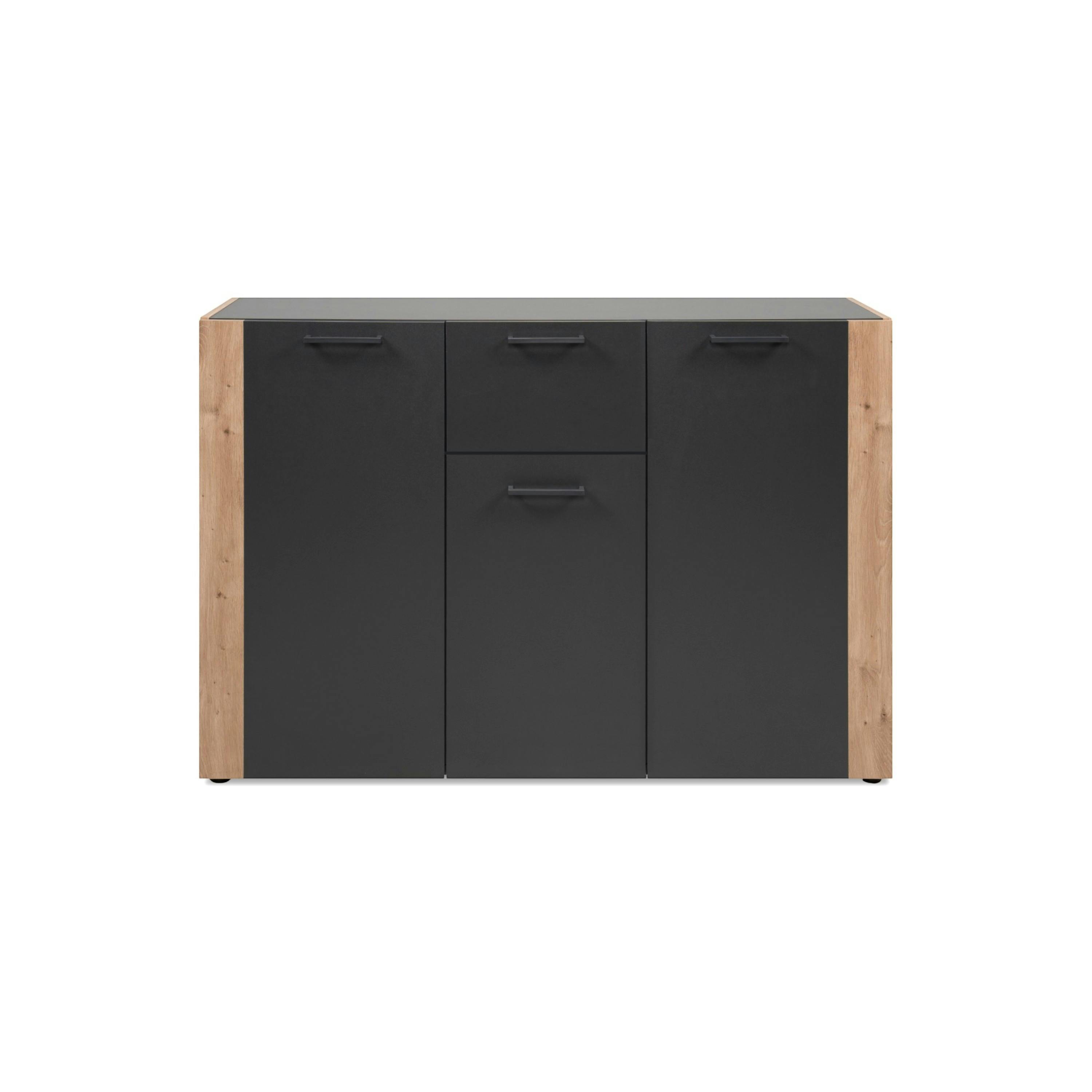 Buffet de rangement gris foncé 3 portes 1 tiroir ALVA, PIER IMPORT
