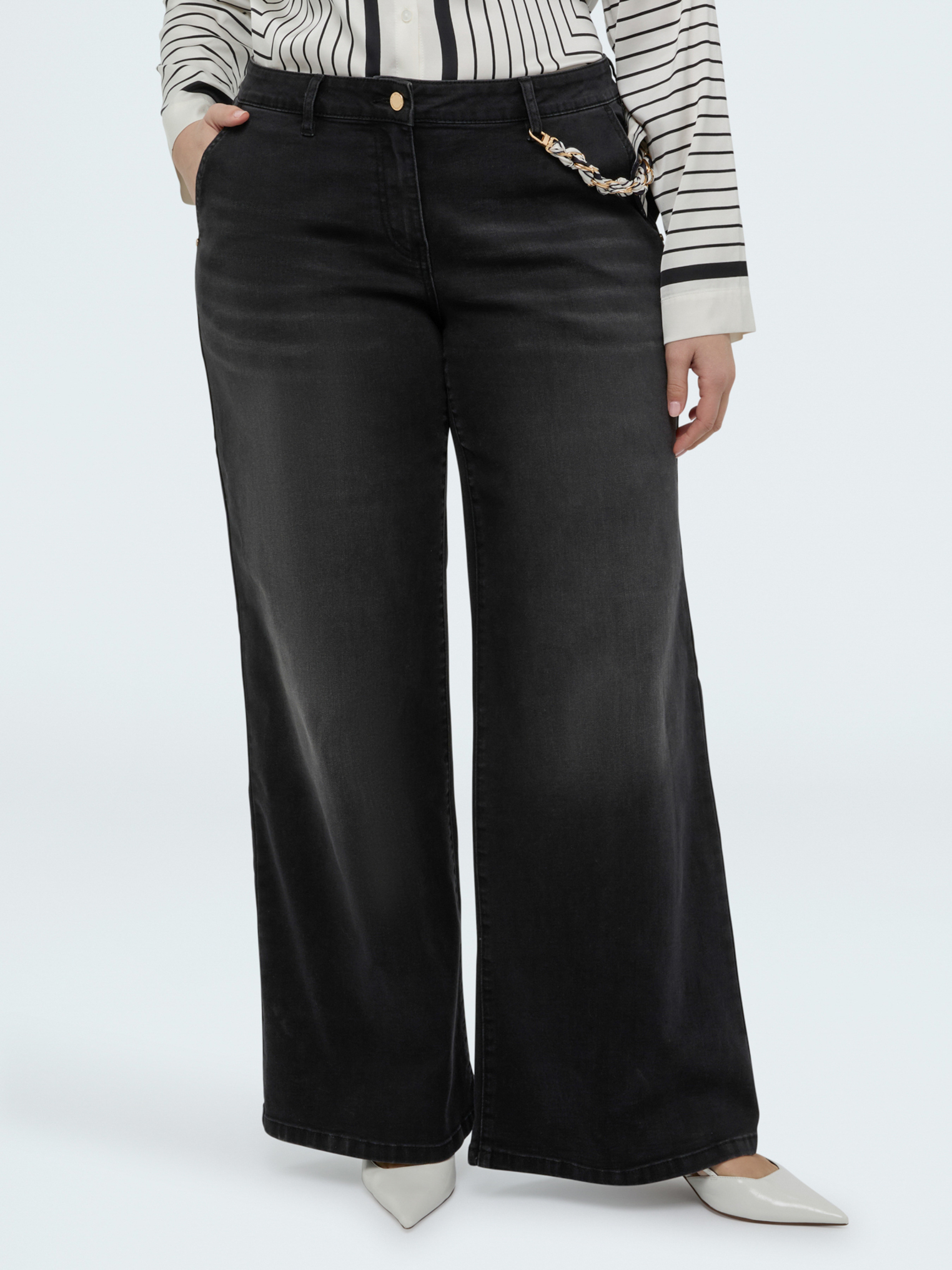 Jean Wide Leg lavage black avec charm, FIORELLA RUBINO