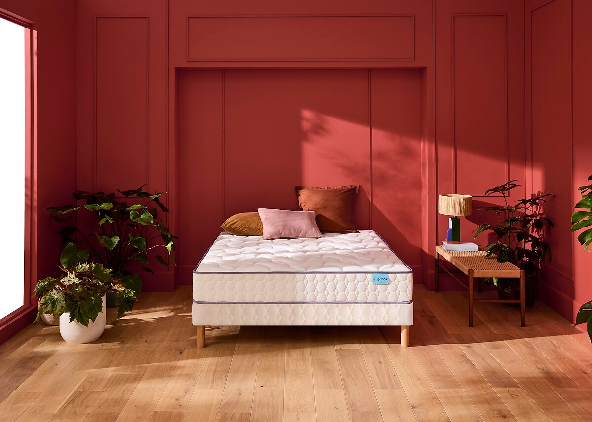Ensemble matelas 580 ressorts ensachés 3 zones, et sommier tapissier, COSY LIT 2, MERINOS