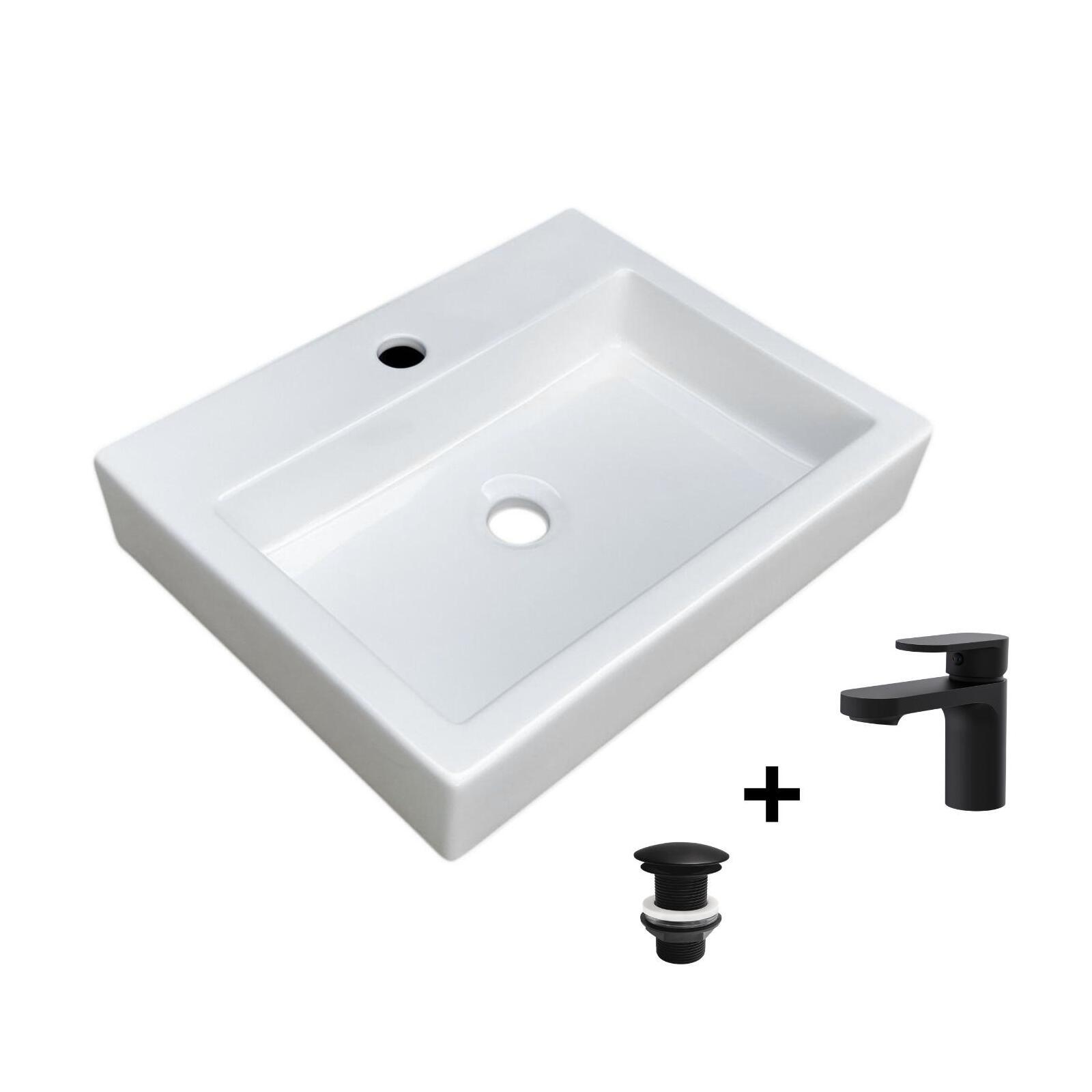 Vasque à poser rectangulaire 48x38cm + robinet + bonde PADI, MOB IN