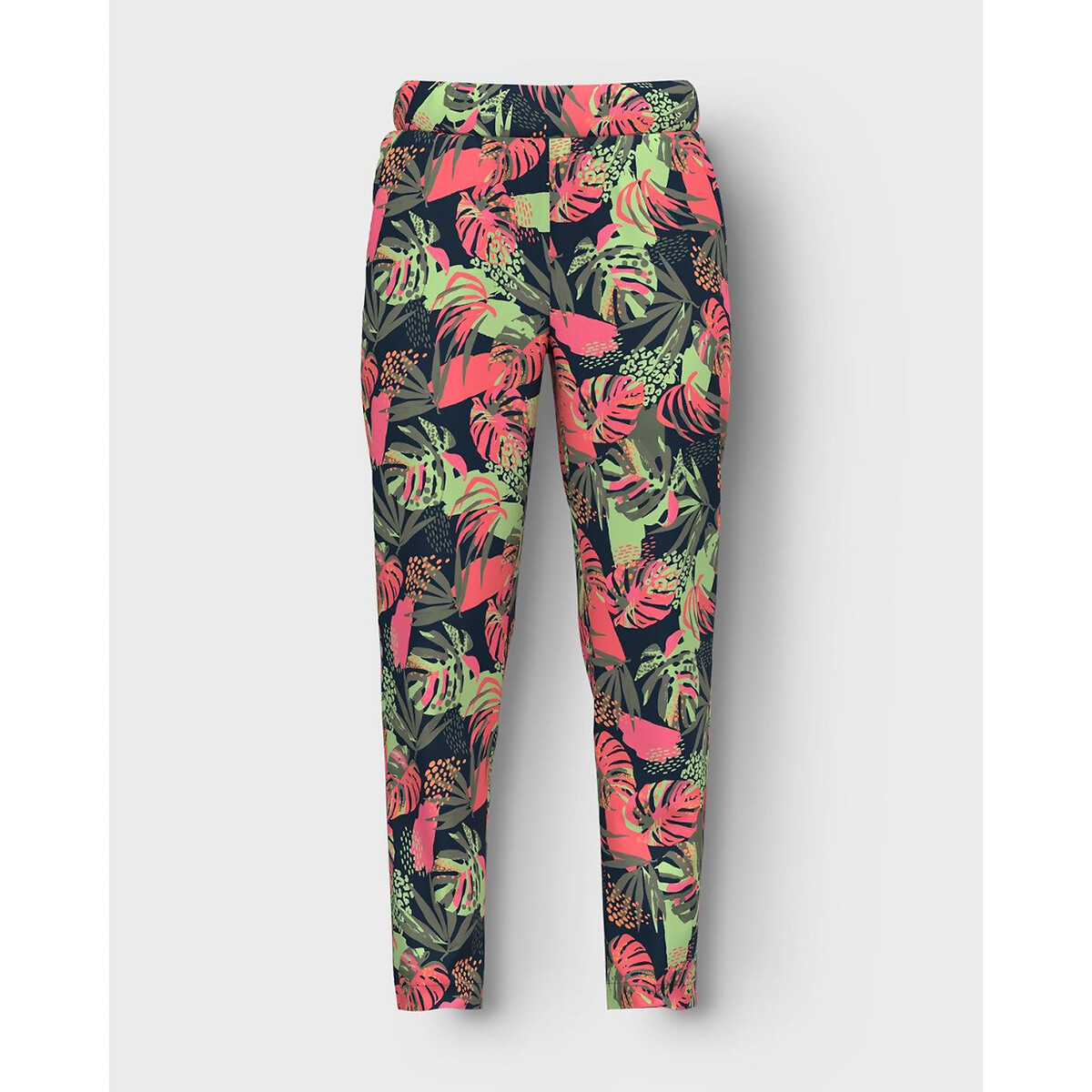 Image of Leaf Print Trousers in Loose Fit