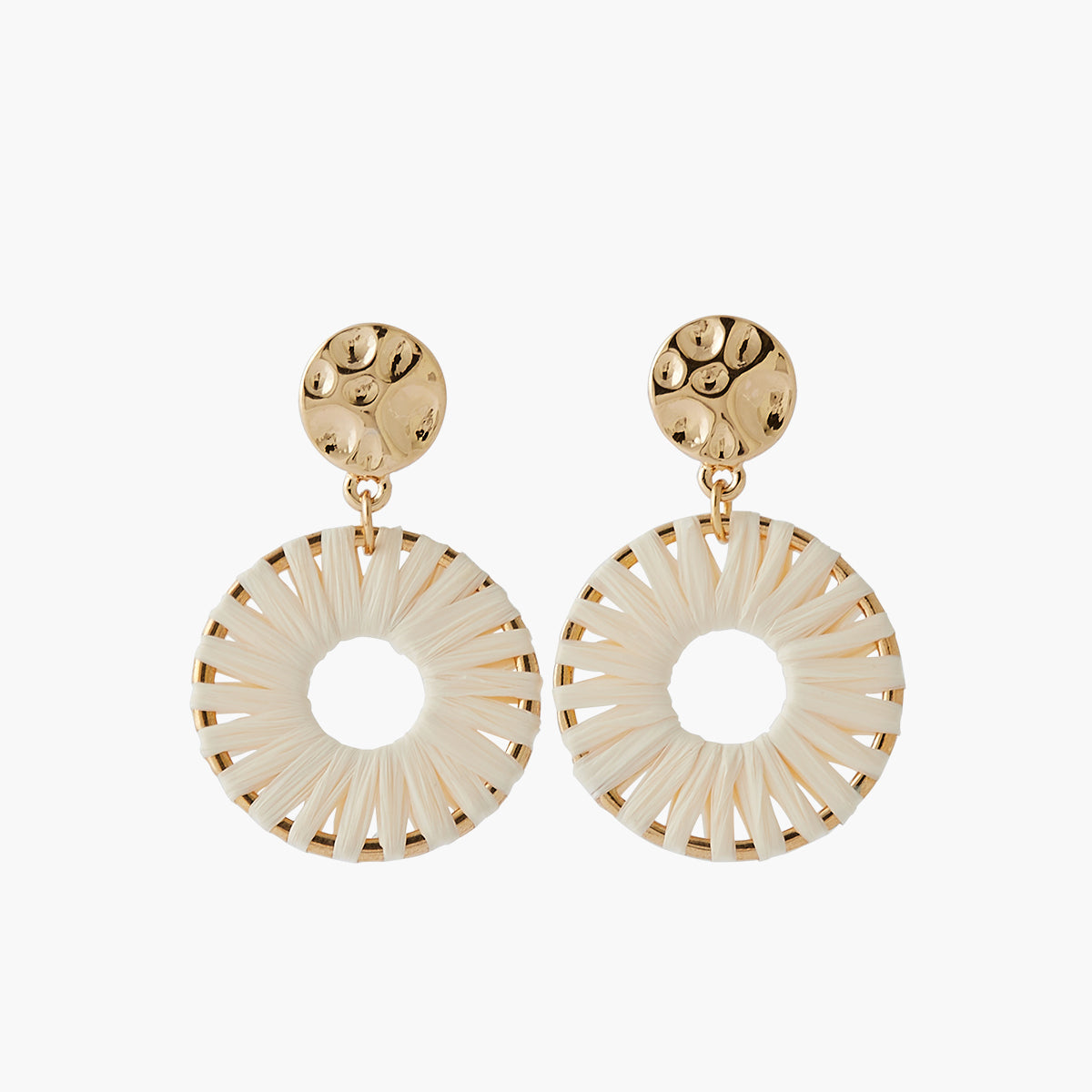 Boucles d'oreilles rondes tissées en raphia ivoire, BALABOOSTE