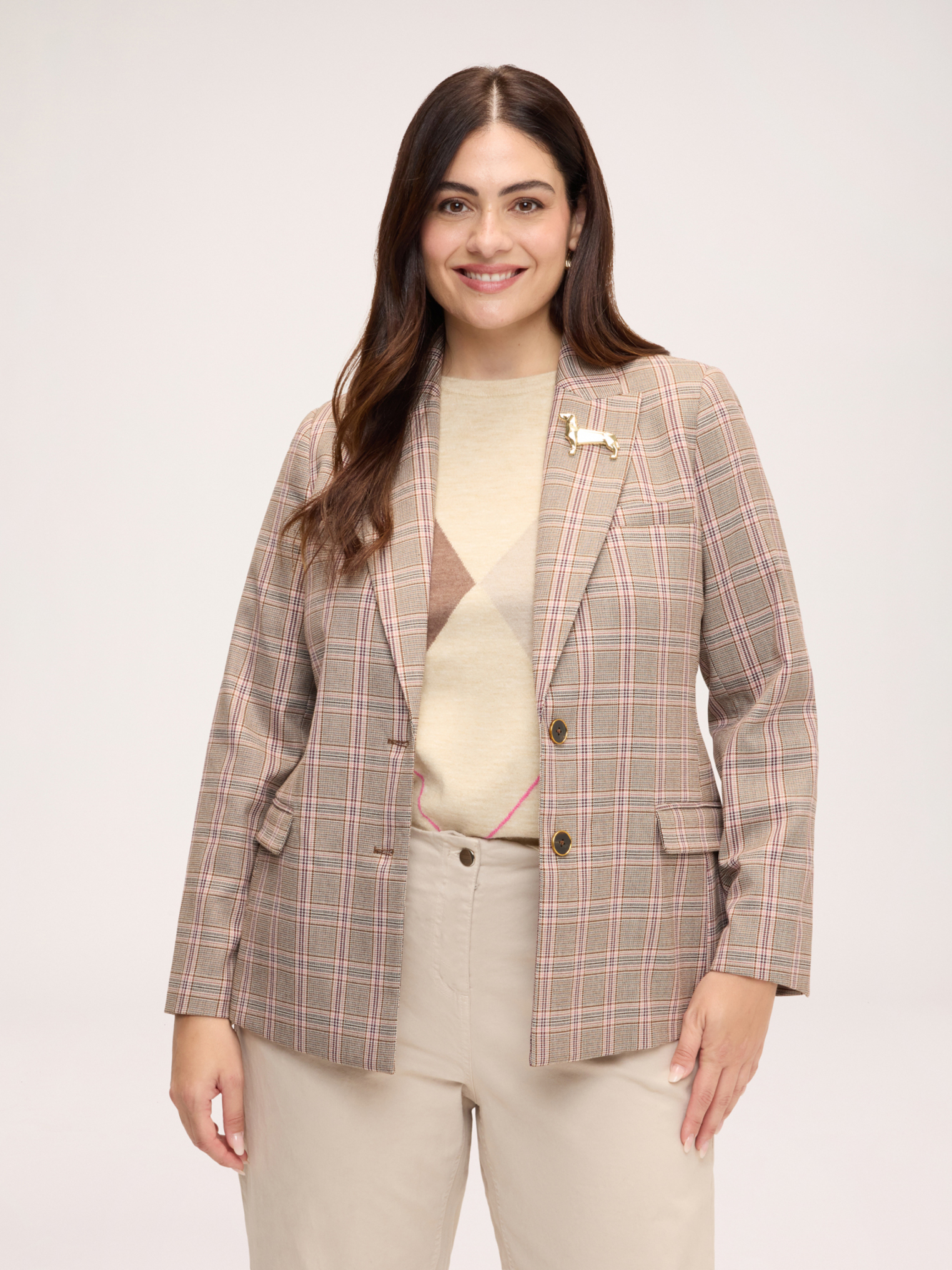 Blazer à carreaux avec broche teckel, FIORELLA RUBINO