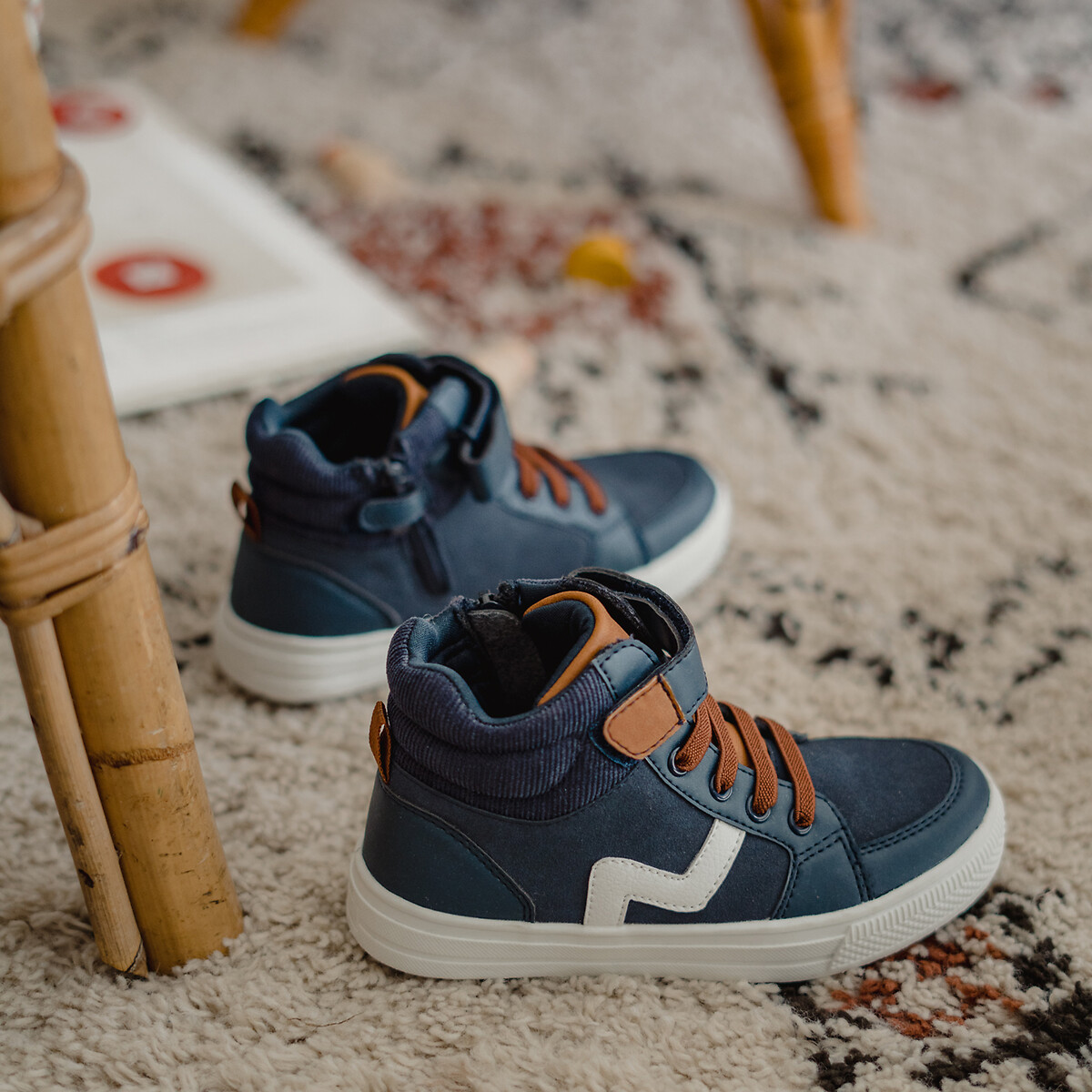 Kids high top trainers with zip fastening navy blue La Redoute Collections La Redoute