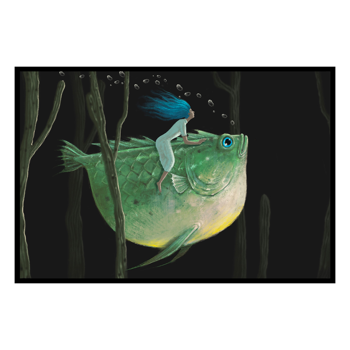 Affiche encadrée illustration onirique sous marine, HEXOA