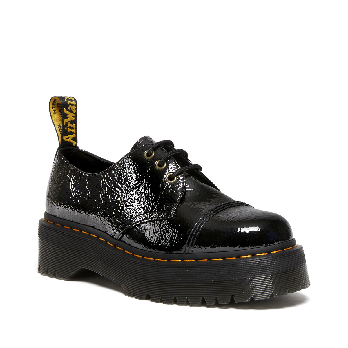 1461 quad distressed platform brogues in patent leather black