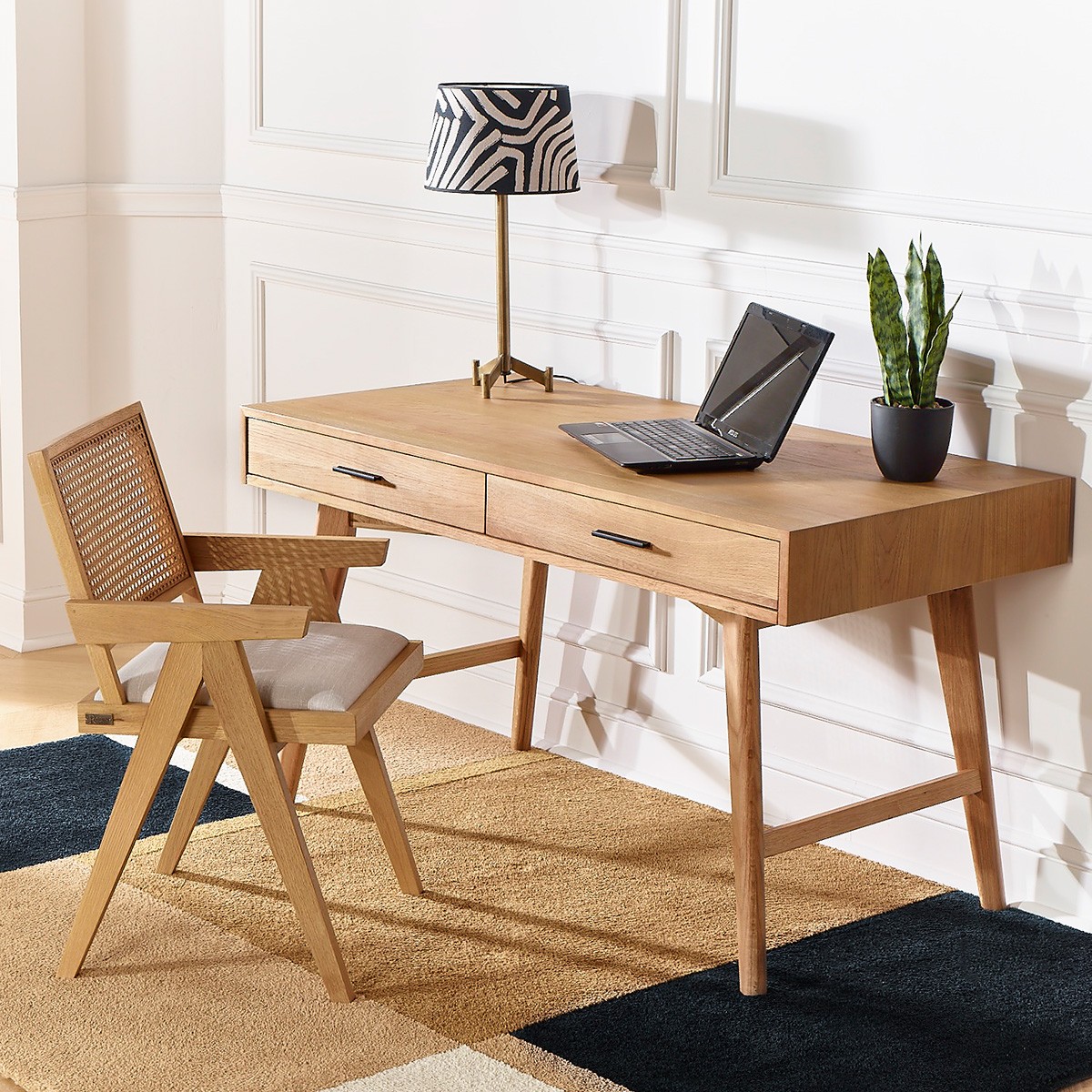 Bureau style scandinave en chêne, 2 tiroirs BROOKLYN, ROBIN DES BOIS
