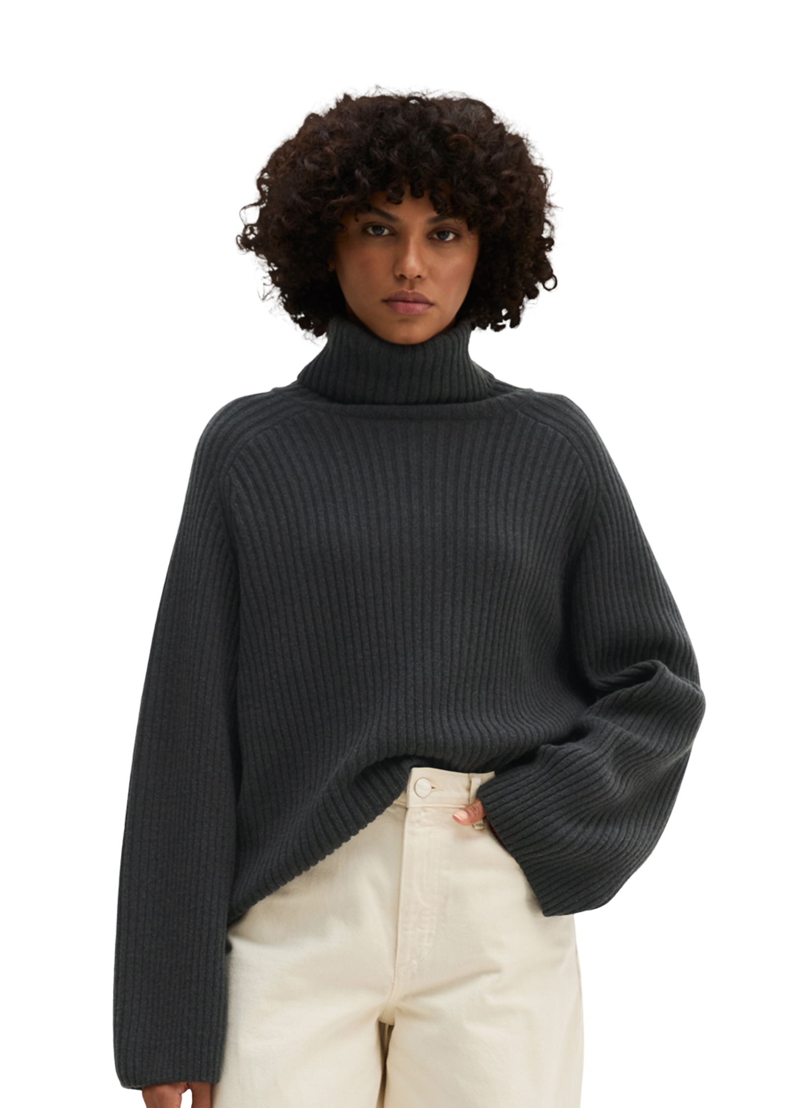Pull à col roulé côtelé loose en doux mélange de laine vierge, MARC O'POLO