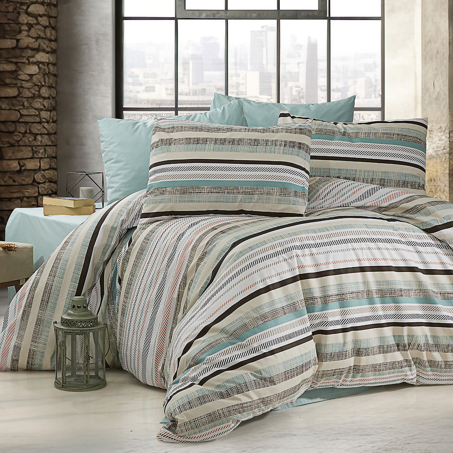 Paure de couette et tai(e) coton imprimé, terrina vert, C DESIGN HOME TEXTILE