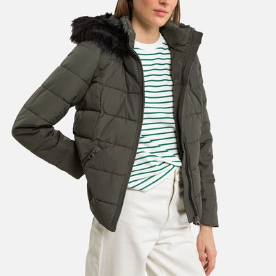 Short Hooded Padded Jacket with Faux Fur Trim VERO MODA