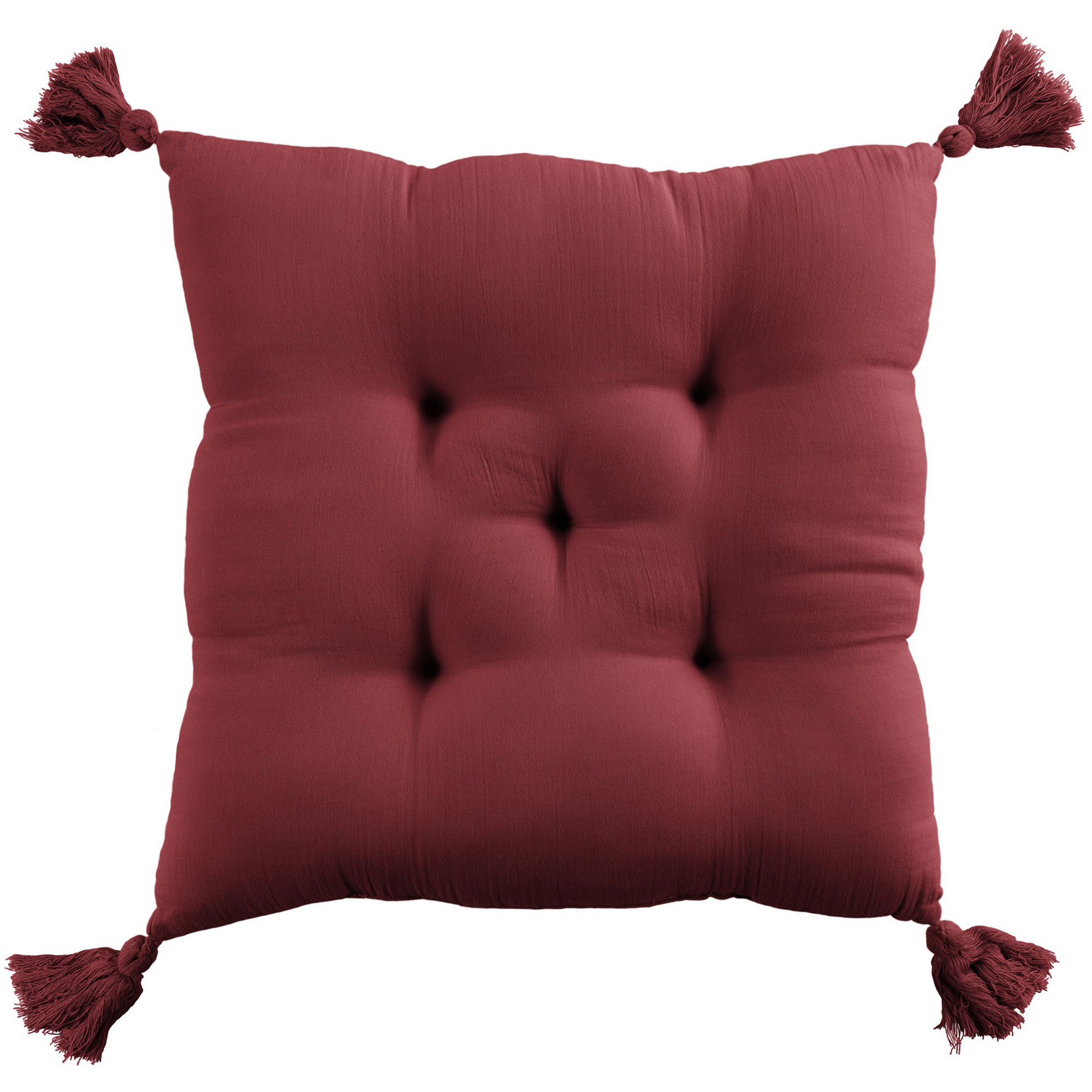 Coussin de chaise 40x40 cm Gaze de coton avec pompons Lie de vin, EDEN
