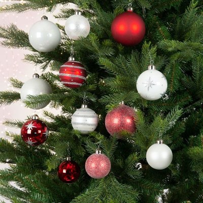 Boules de Noël rouges et blanches en verre (boîte de 12) PIER IMPORT