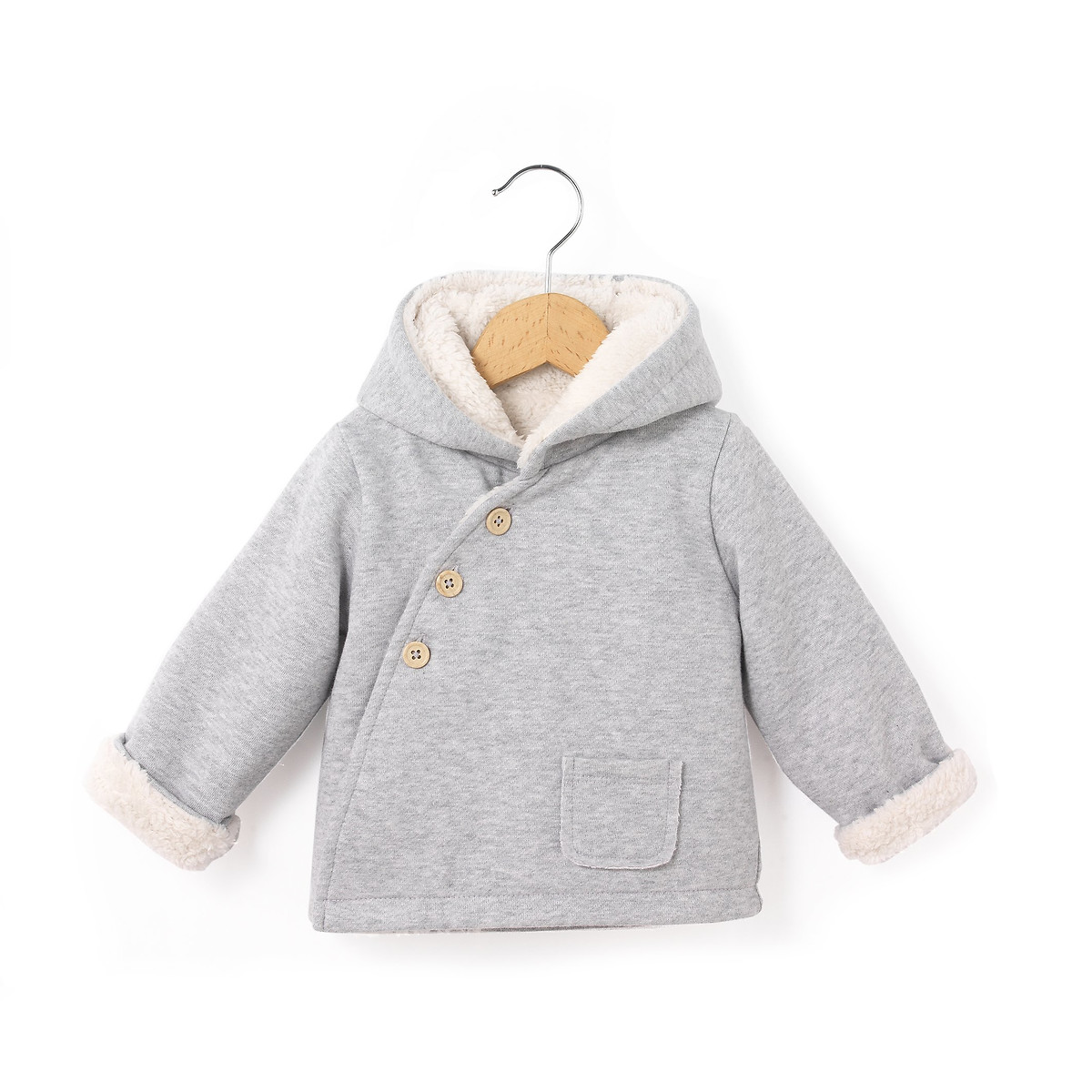 Cotton mix winter coat with hood , grey marl, La Redoute Collections ...