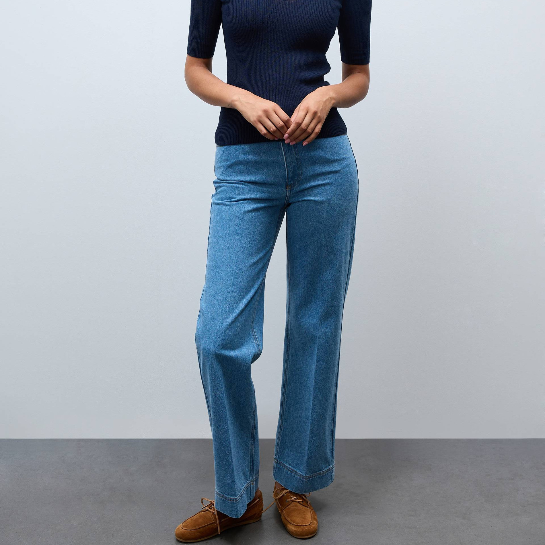 Jean taille haute large, MONOPRIX