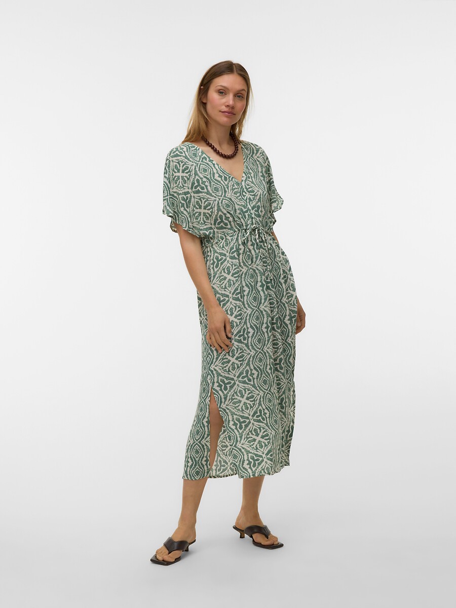 Robe longue imprimée manches courtes avec ceinture, VERO MODA