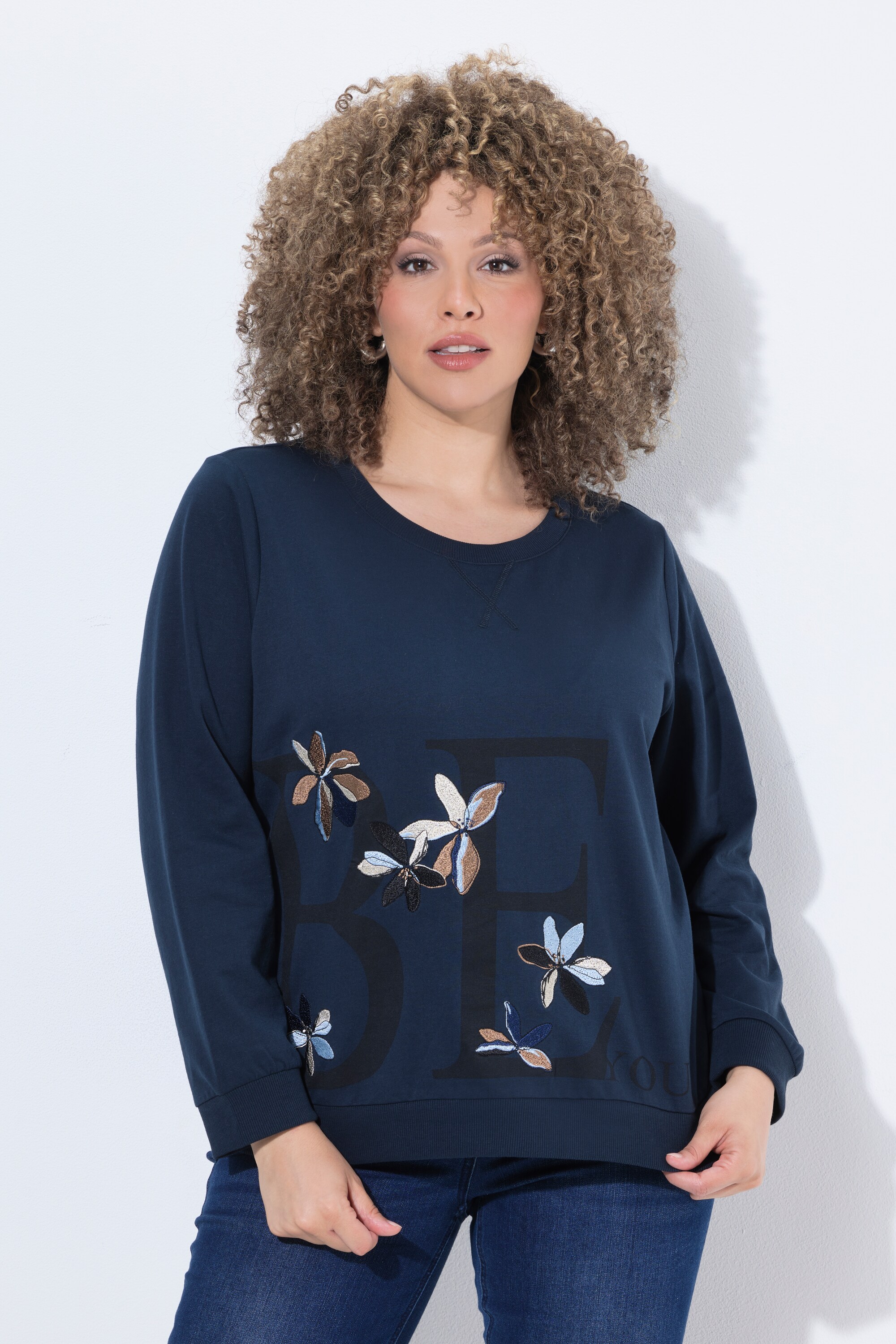 Sweat-shirt avec fleurs brodées, ULLA POPKEN