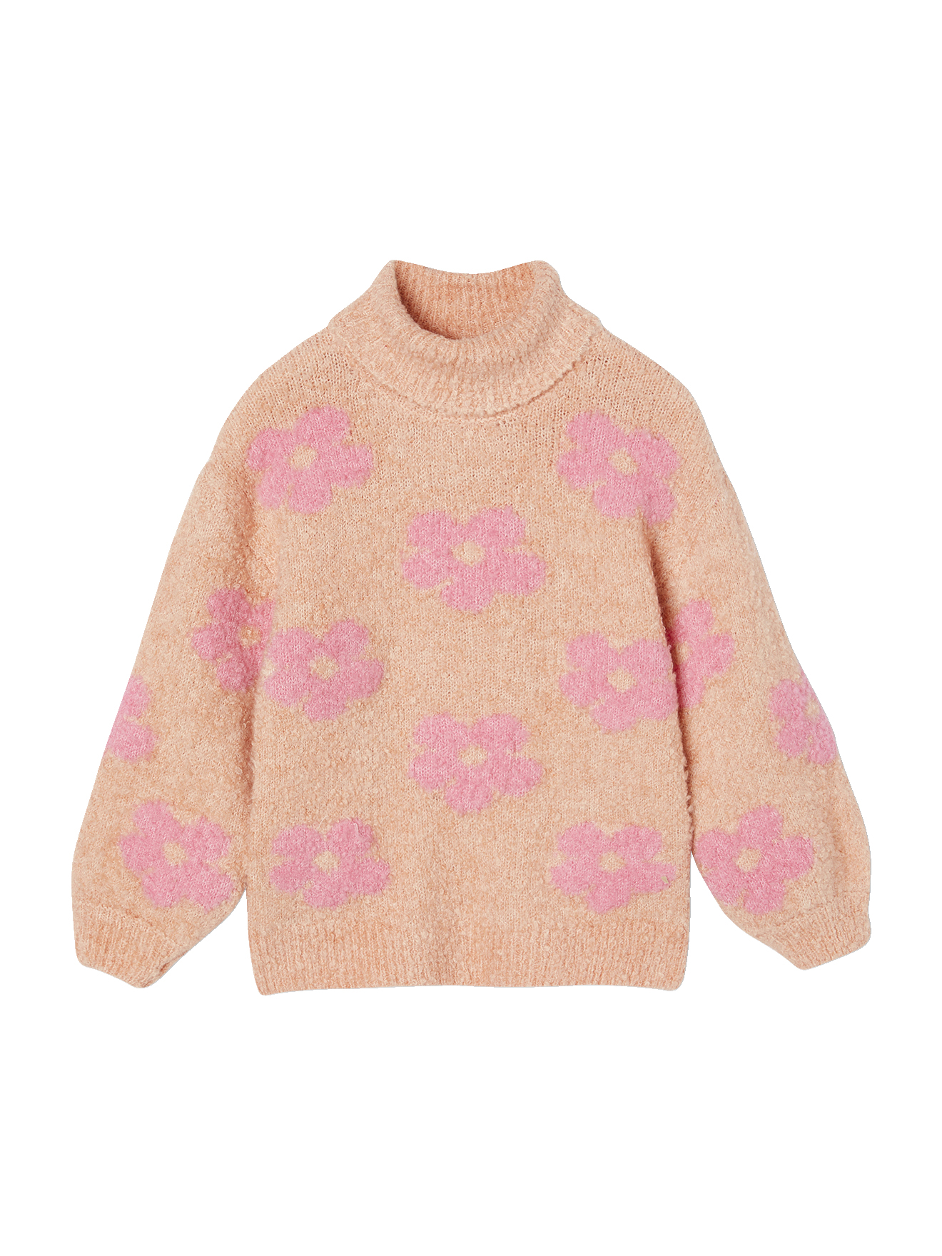 Pull col roulé maxi motifs en maille mousseuse, VERTBAUDET